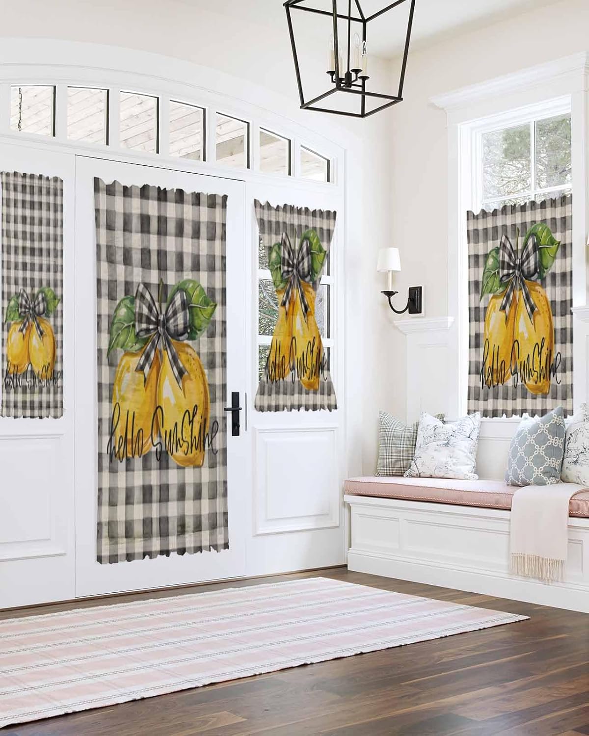 Lemon Plaid French Door Curtain 54W x 72L