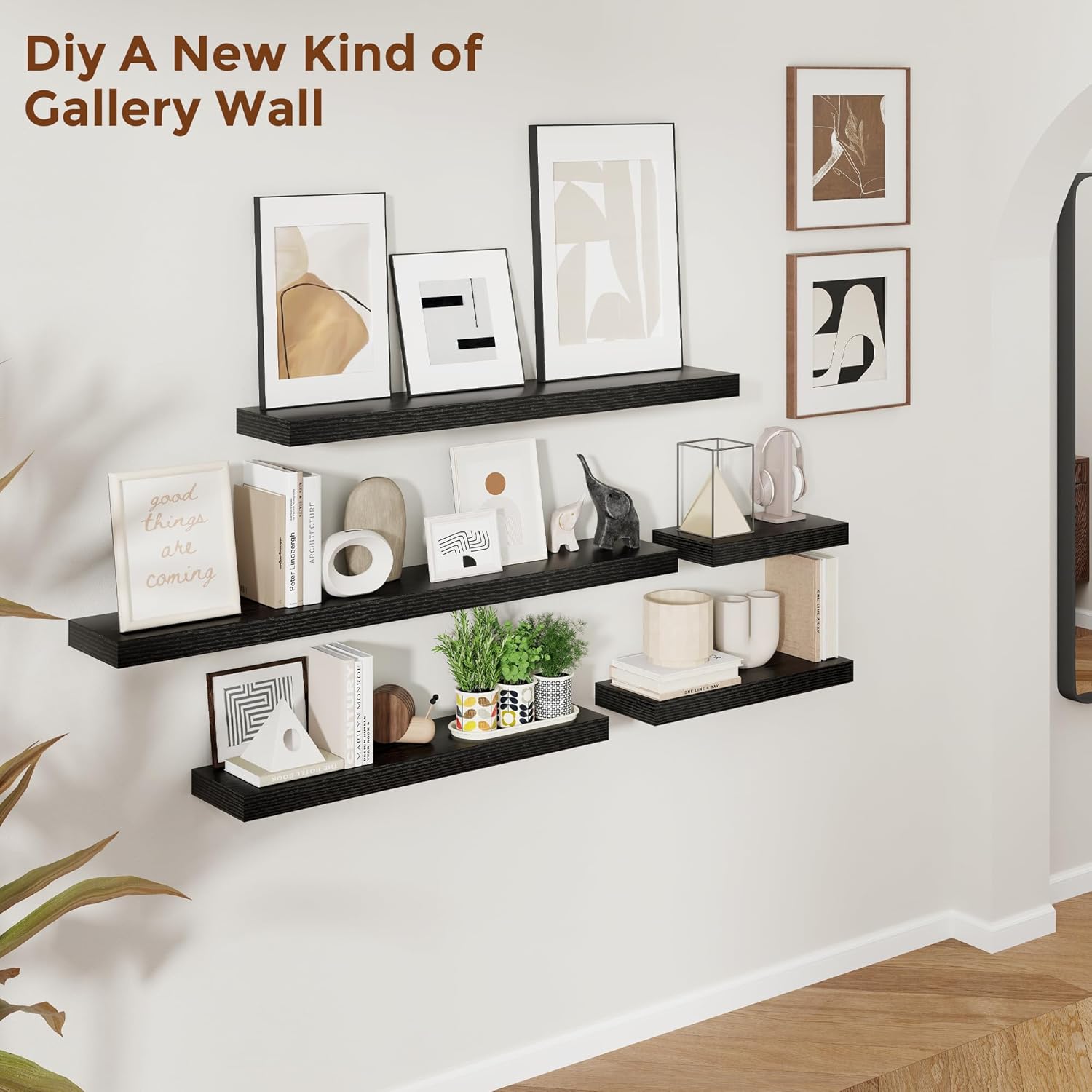 24 Inch Floating Shelves Set of 2 Black Wall Mount