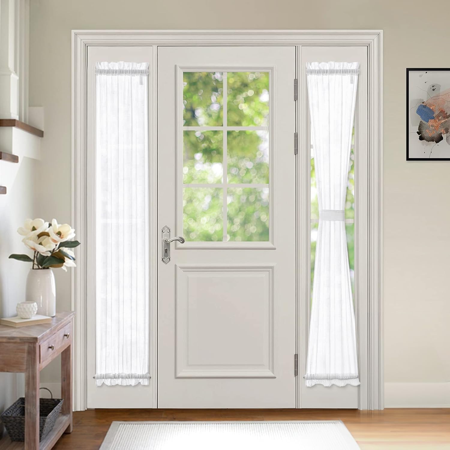 MIULEE 2 Panels 72 Inches Door Curtains with Linen Texture White