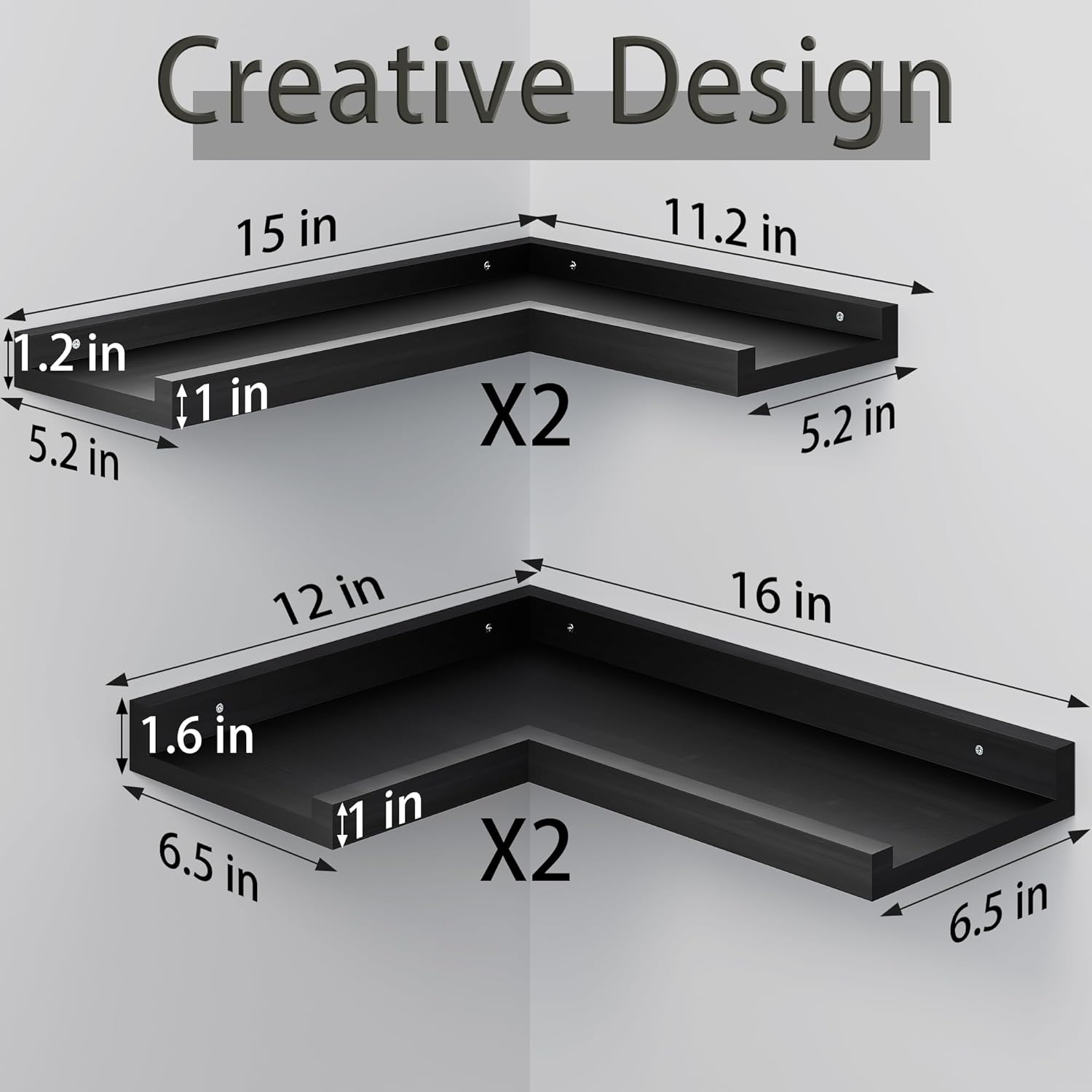 4 Tier Black Floating Corner Wall Shelf Set
