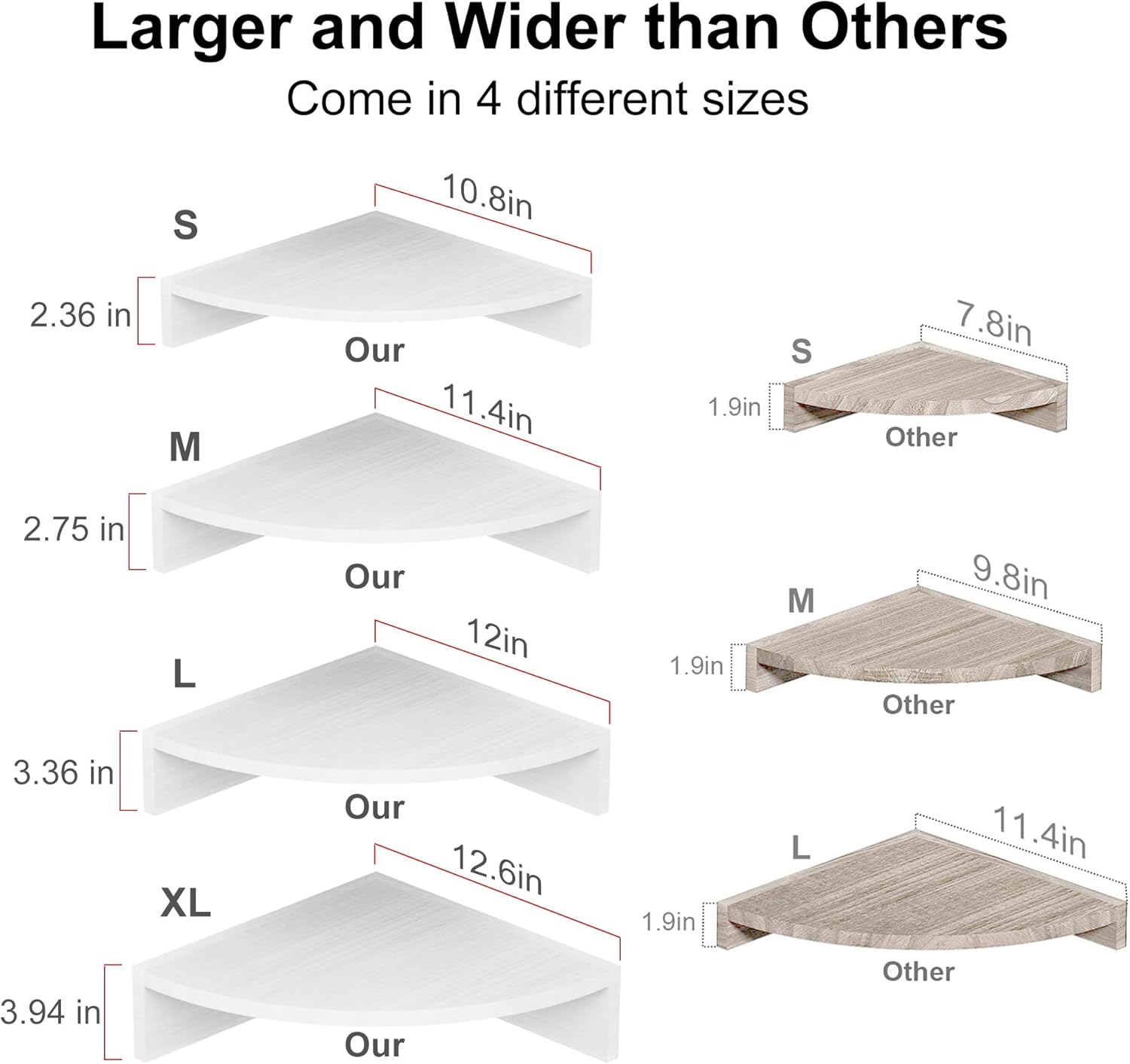 Alsonerbay Set of 4 White Corner Floating Shelves