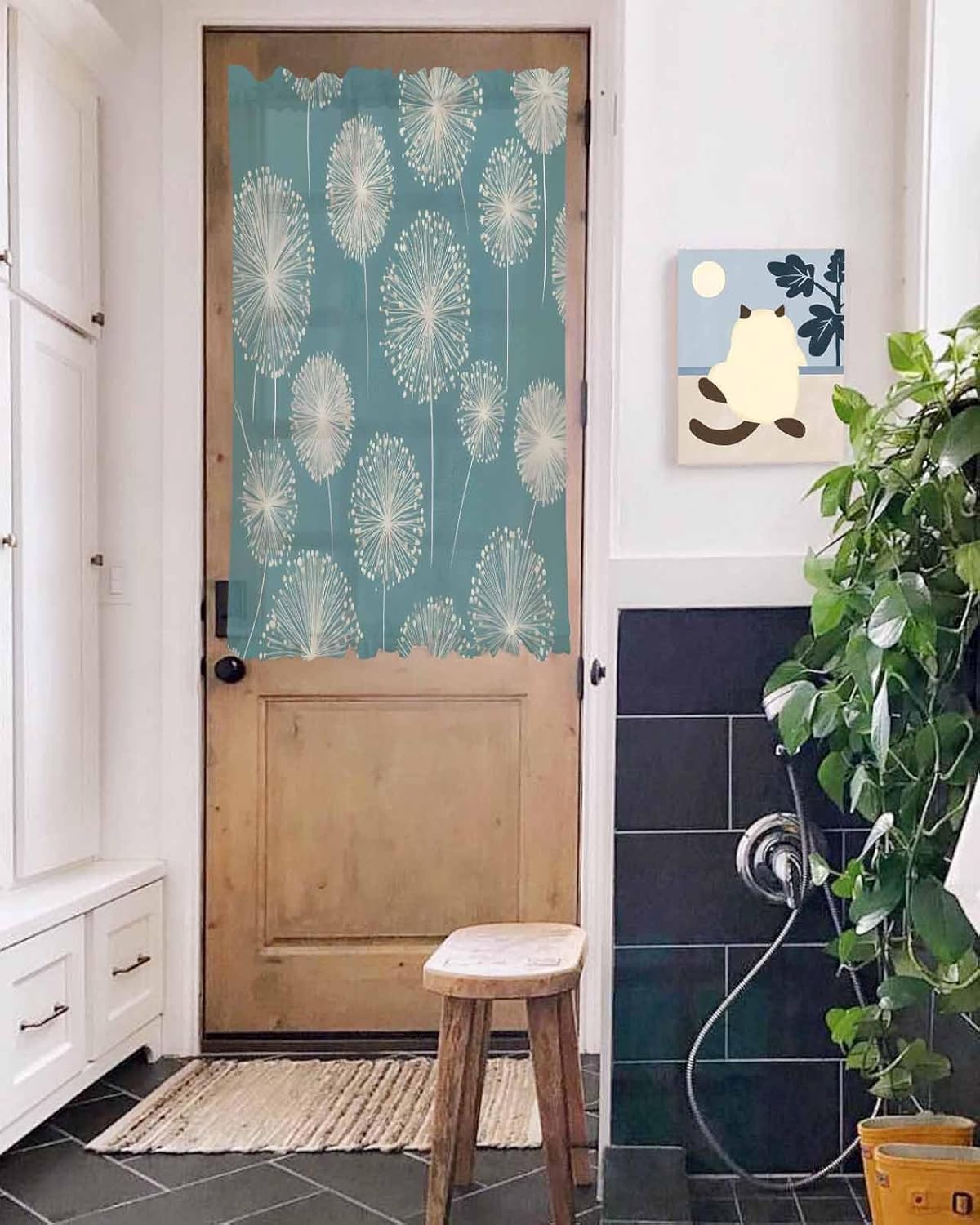 White Dandelion French Door Curtain with Rod Pocket