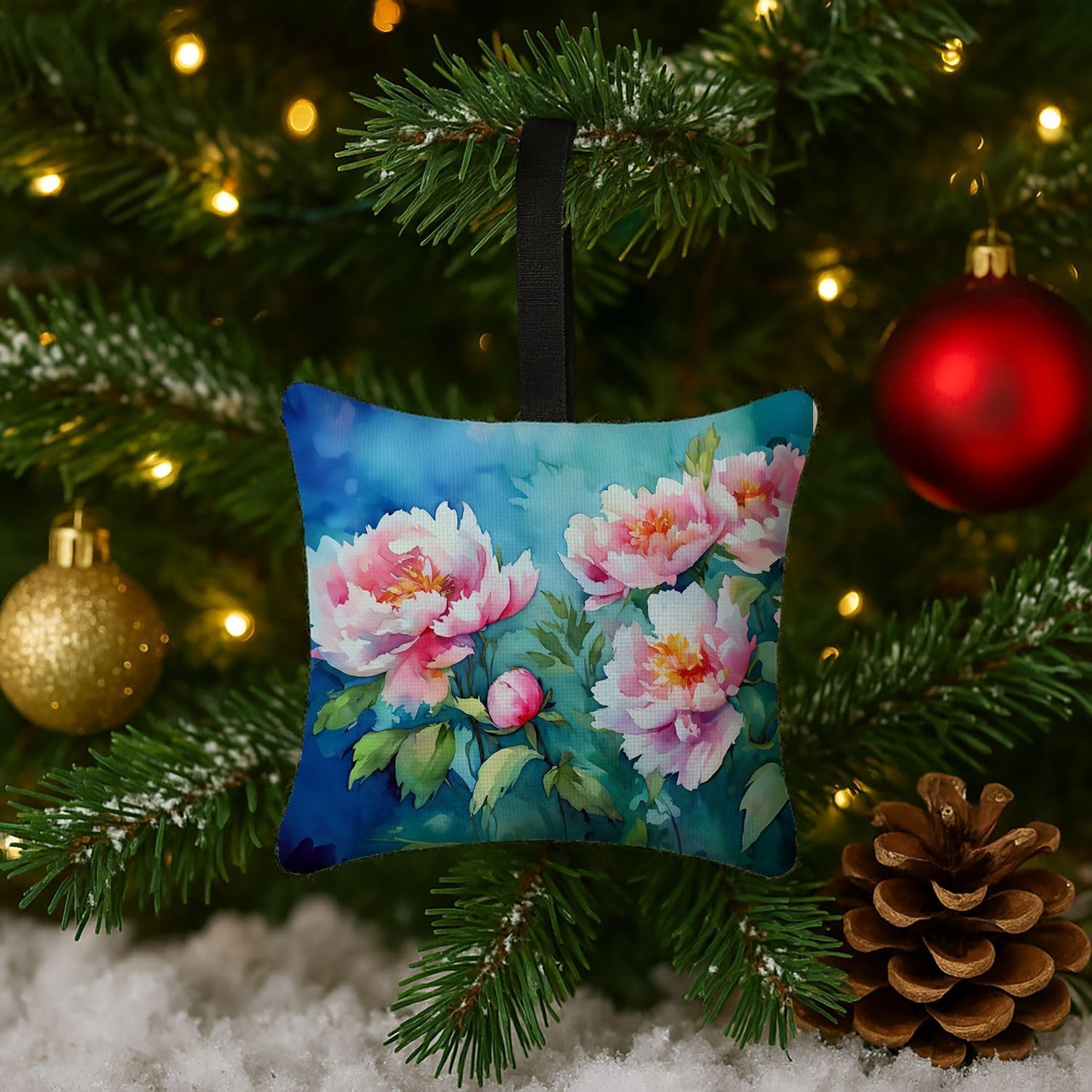 Carolines Treasures Peonies Watercolor Hanging Fabric Ornament 35x35