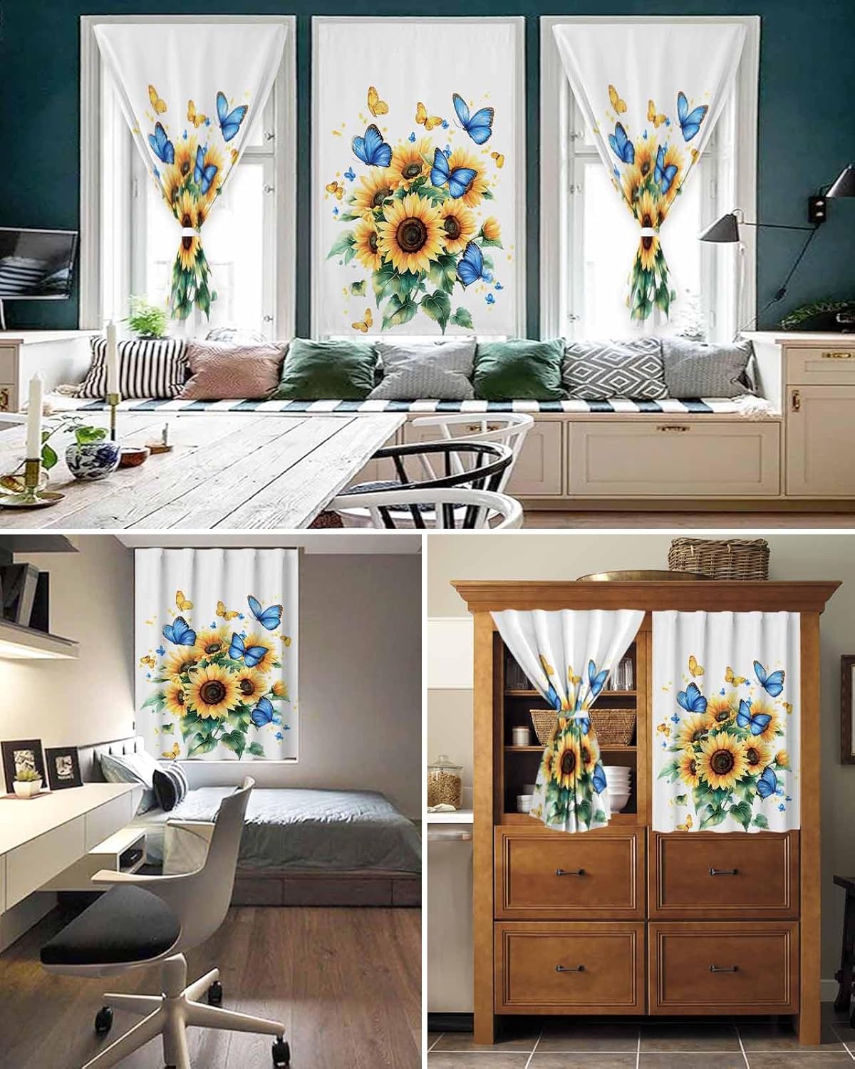 Sunflower Butterfly Self Adhesive Blackout Curtains 47x84 Inches