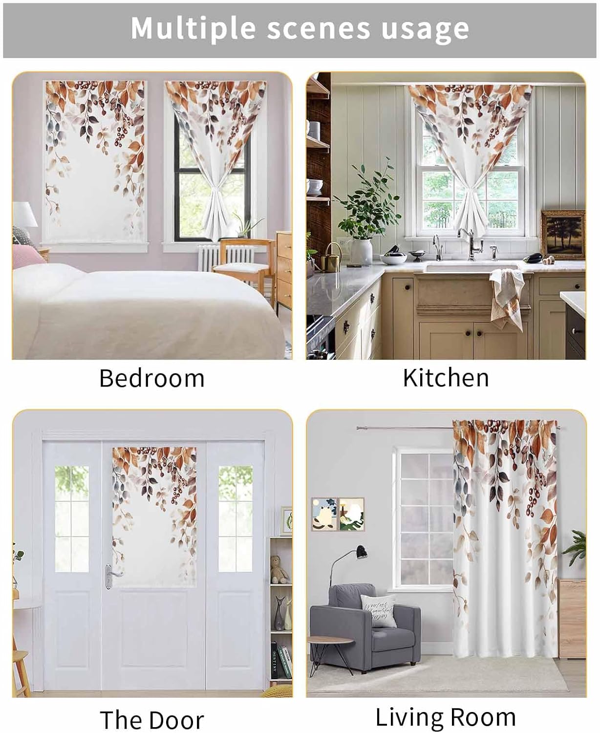 Self Adhesive Eucalyptus Leaves Portable Curtains for Windows