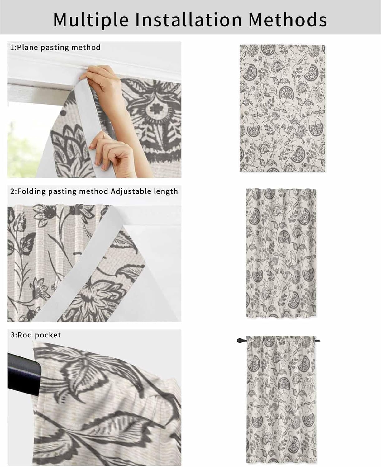 Yomandocix Spring Floral Self Adhesive Curtains 47x84 Inches