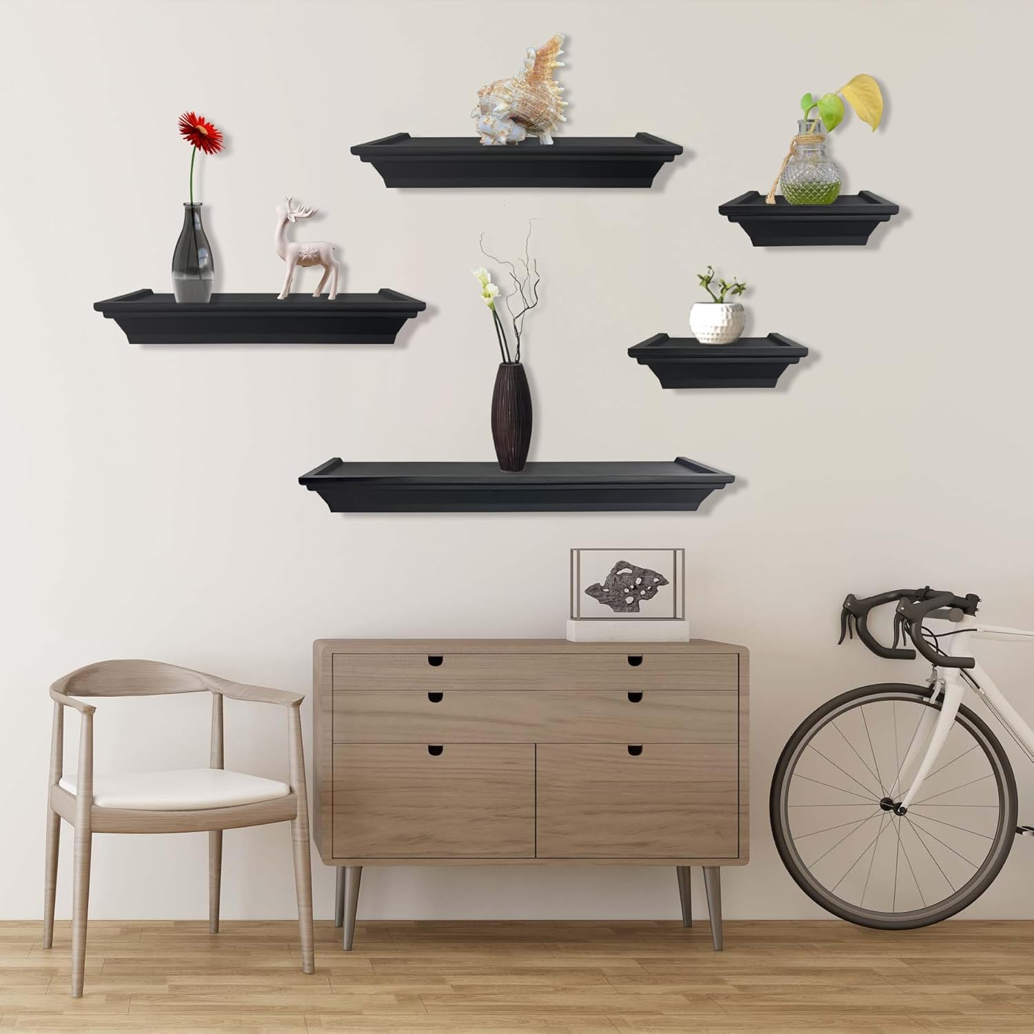Black Floating Shelves Set of 5 for Home Decor
