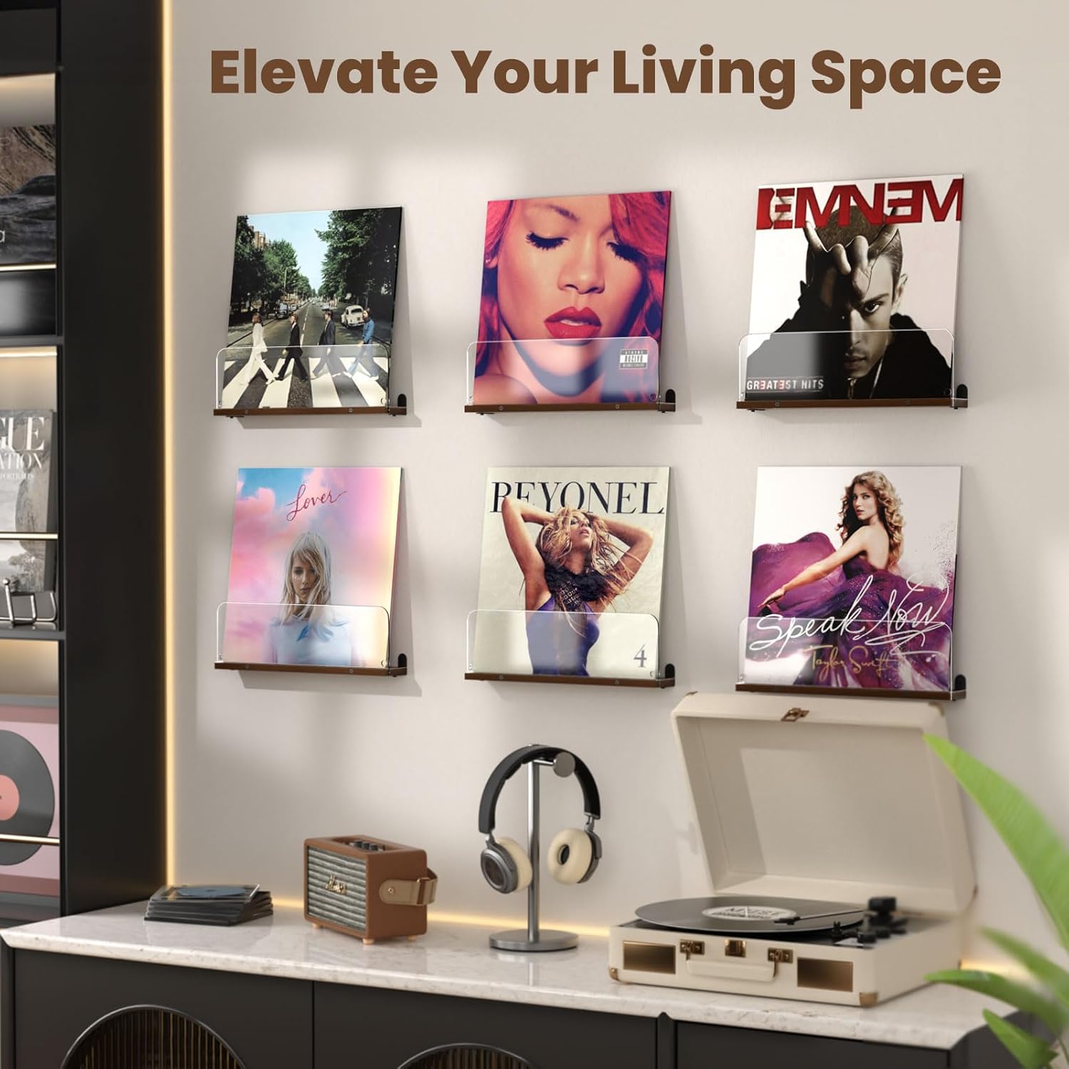 AITEE Vinyl Wall Mount Shelf 2 Pack Holds 6 Lps
