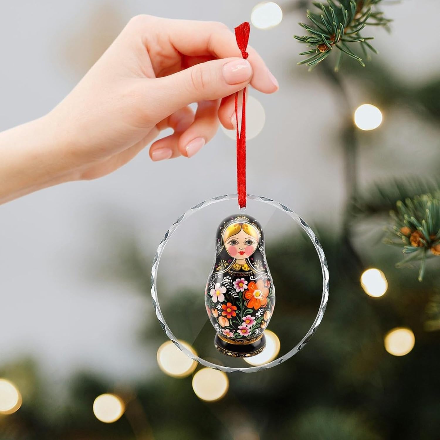 Russian Nesting Glass Christmas Hanging Ornaments