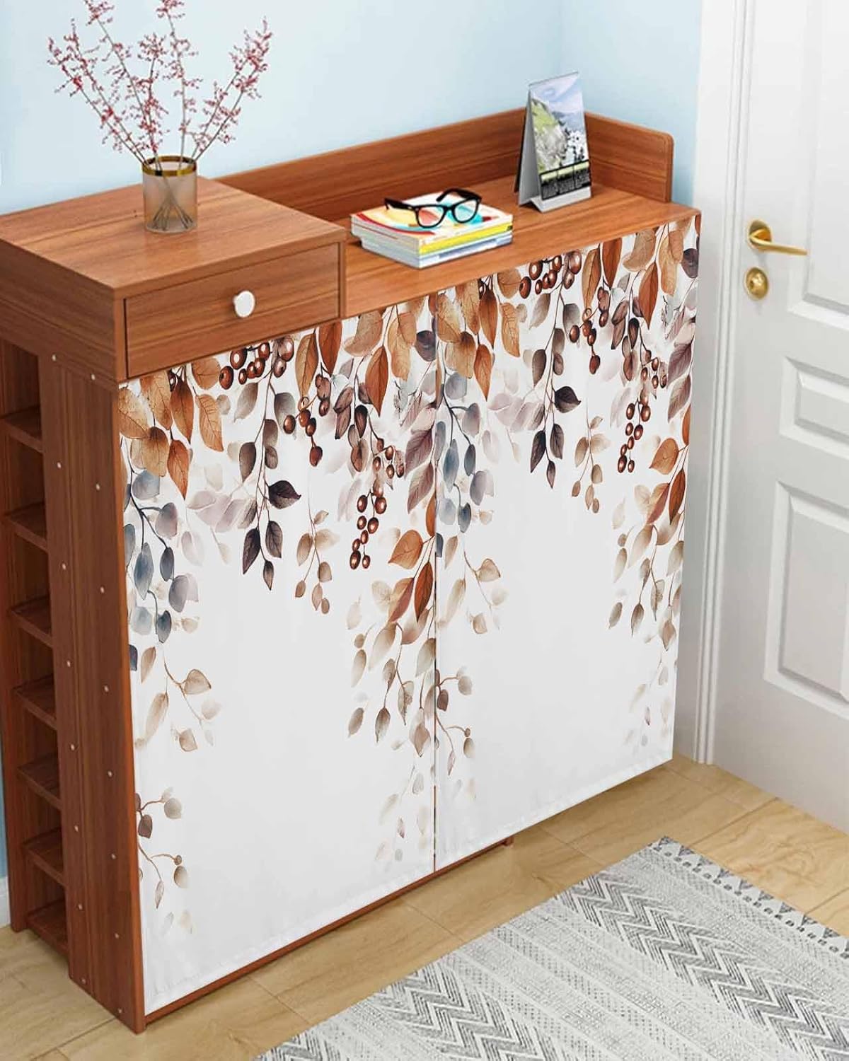Self Adhesive Eucalyptus Leaves Portable Curtains for Windows