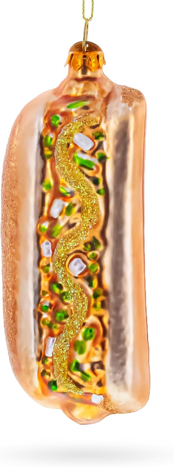 Savory Hot Dog Delight Blown Glass Ornament