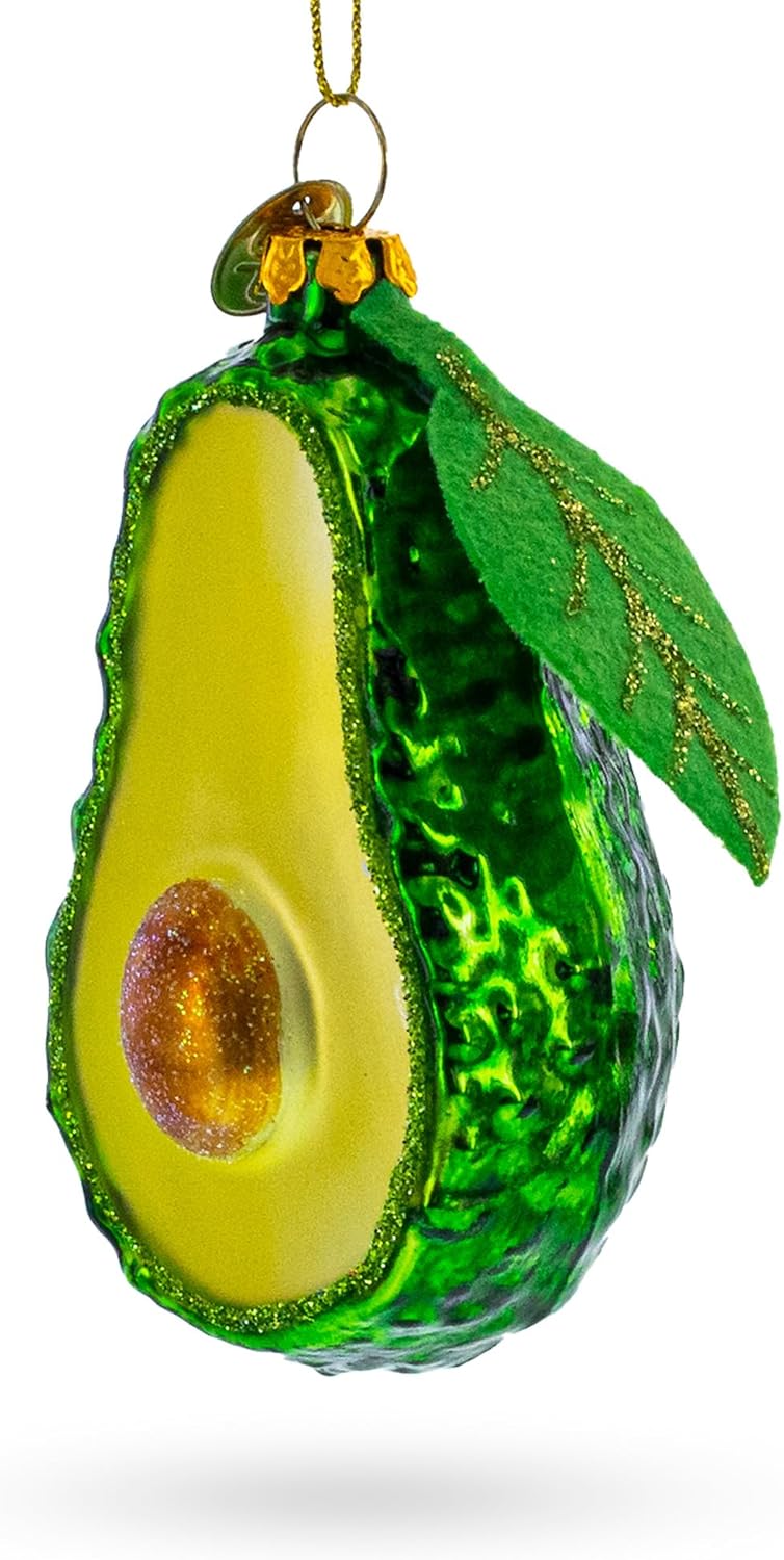 Avocado Leaf Glass Christmas Ornament