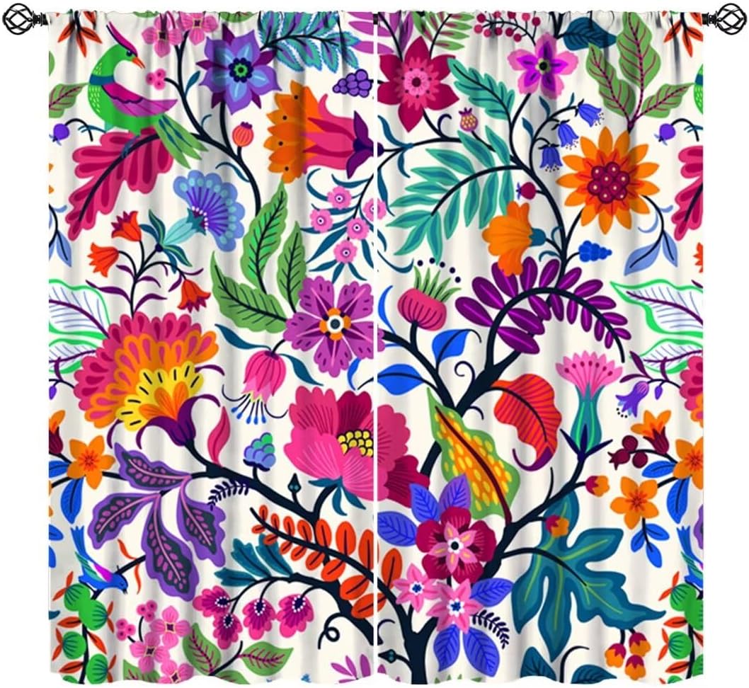 Boho Floral Window Curtains for Living Room and Bedroom