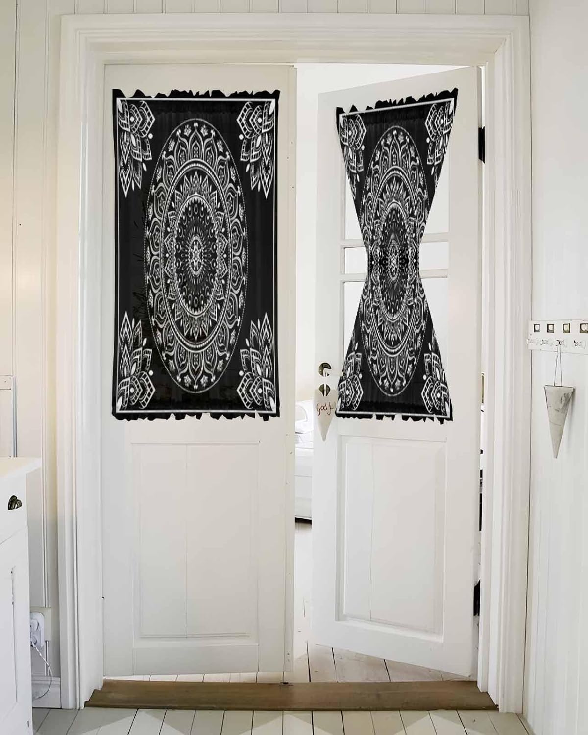 Black Boho French Door Curtain with Rod Pocket