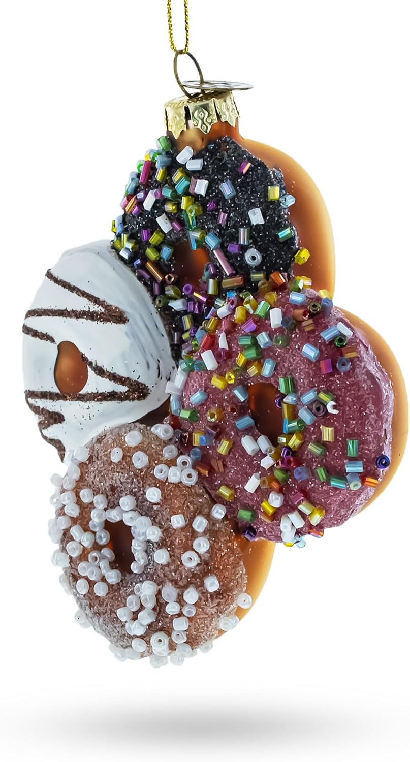 Festively Decorated Donut Glass Christmas Ornament