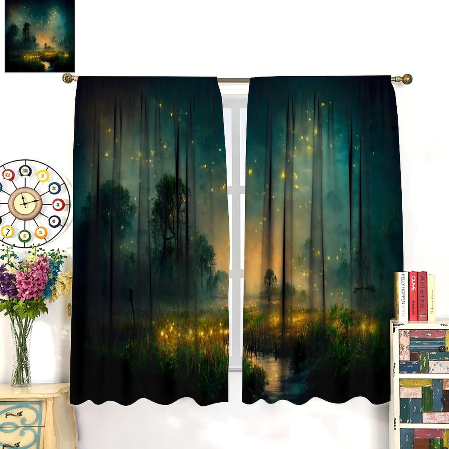 Firefly Blackout Curtain Panels Fantasy Landscape with Light for Kids Room