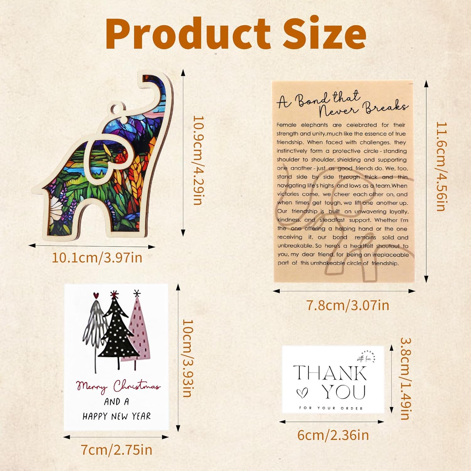 Wooden Elephant Ornament with Story Card Gift