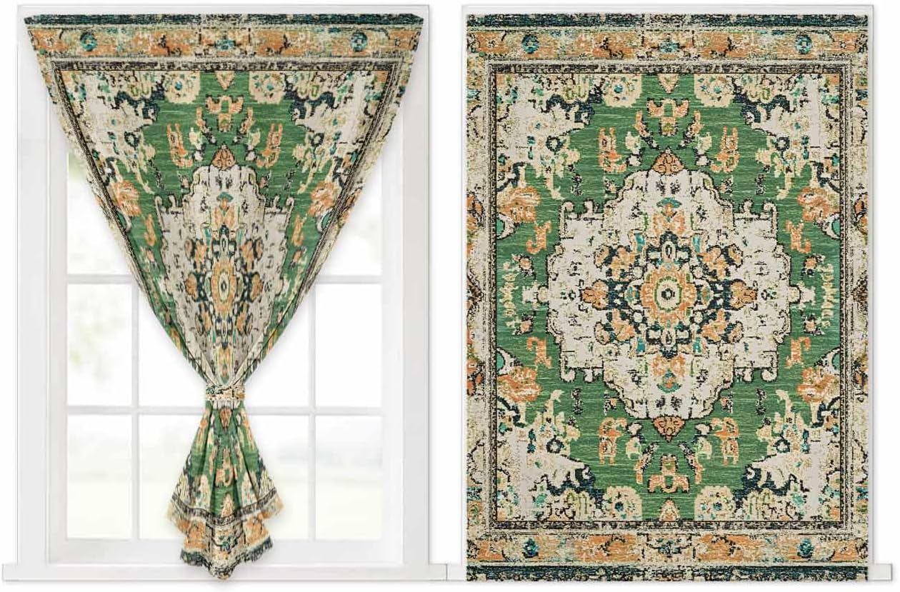 Green Boho Self Adhesive Blackout Curtains 47x63 Inches