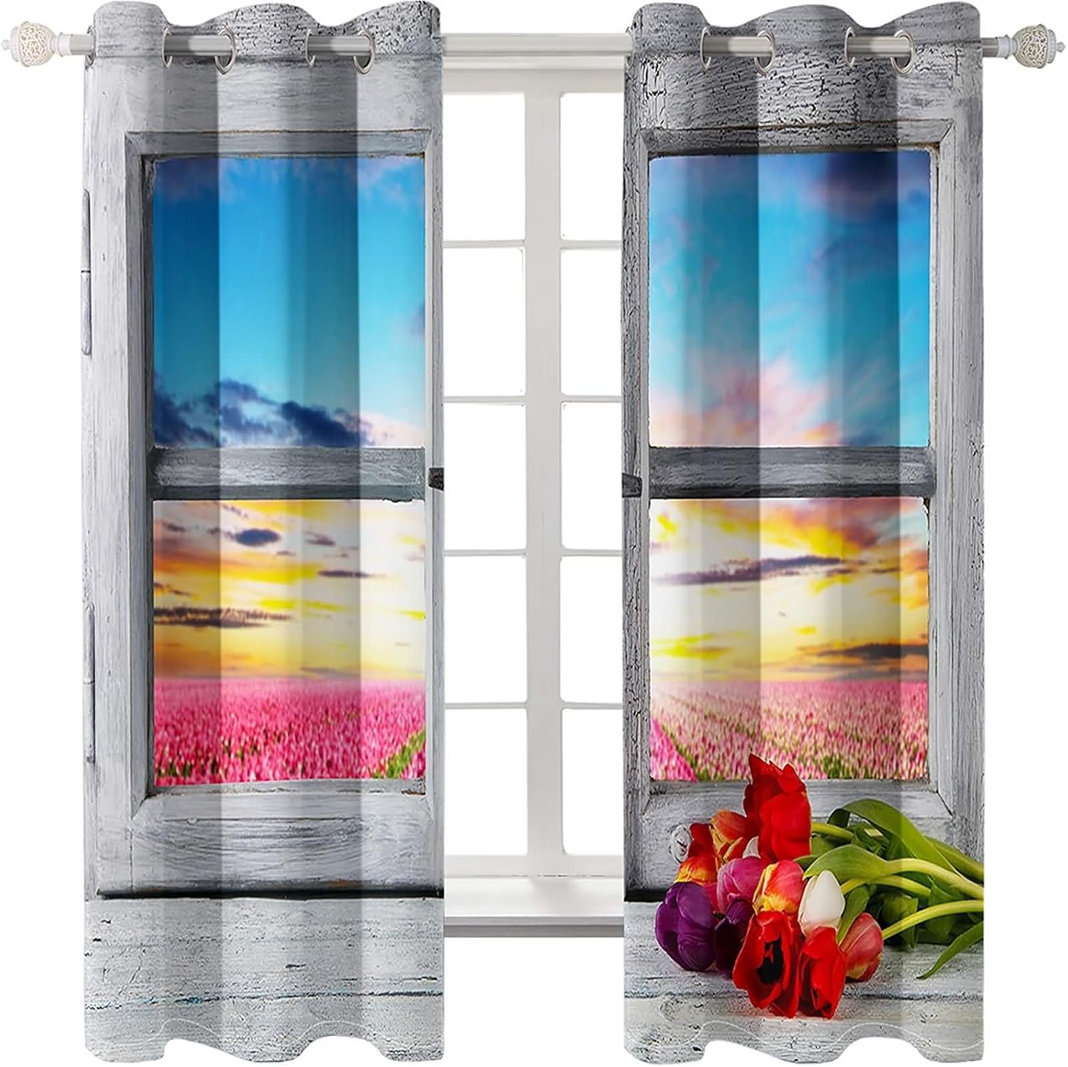 Homxi 2 Panel Blackout Curtains Set Grey Blue Yellow Pink