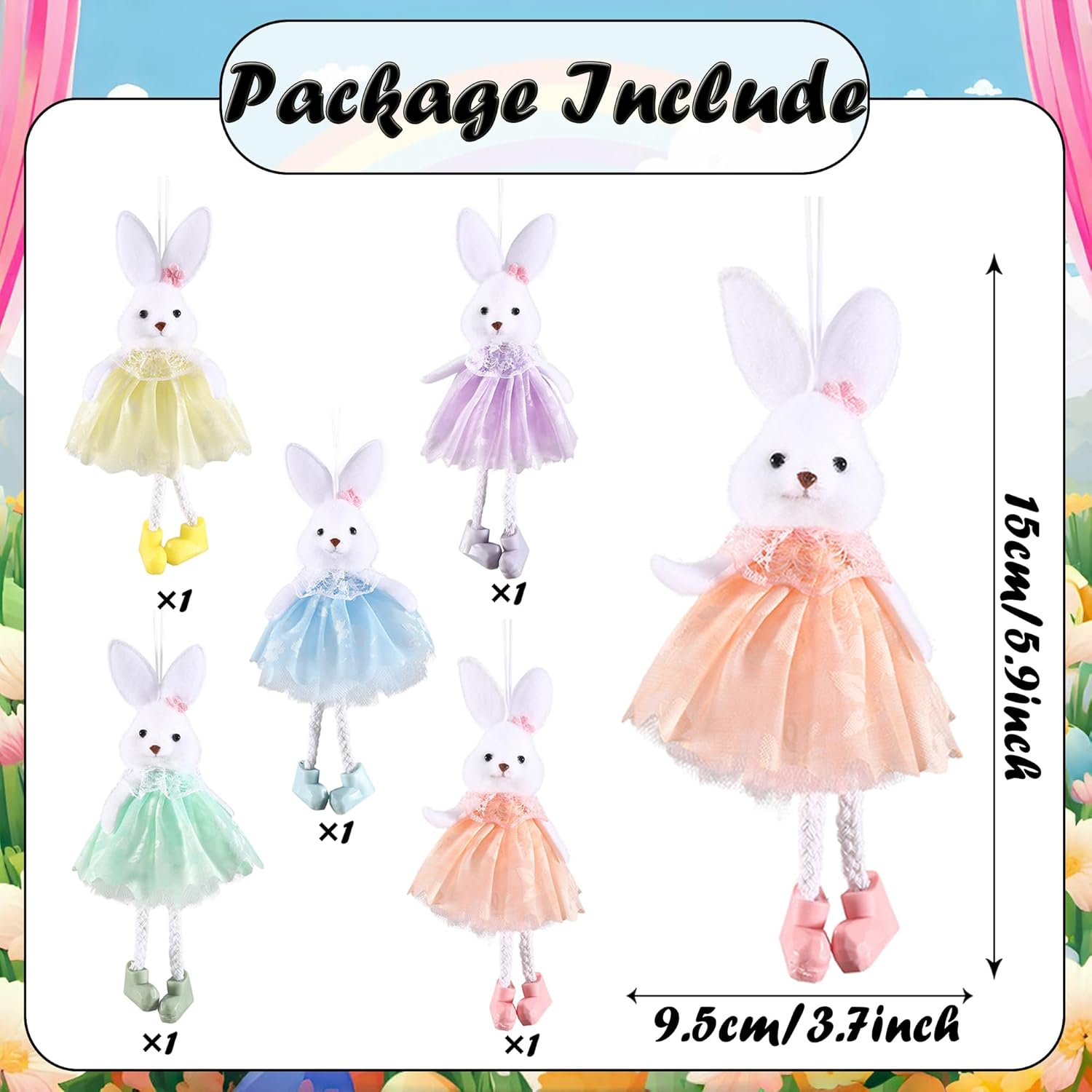 5PCS 688 Inch Happy Easter Bunny Hanging Ornament Decorations