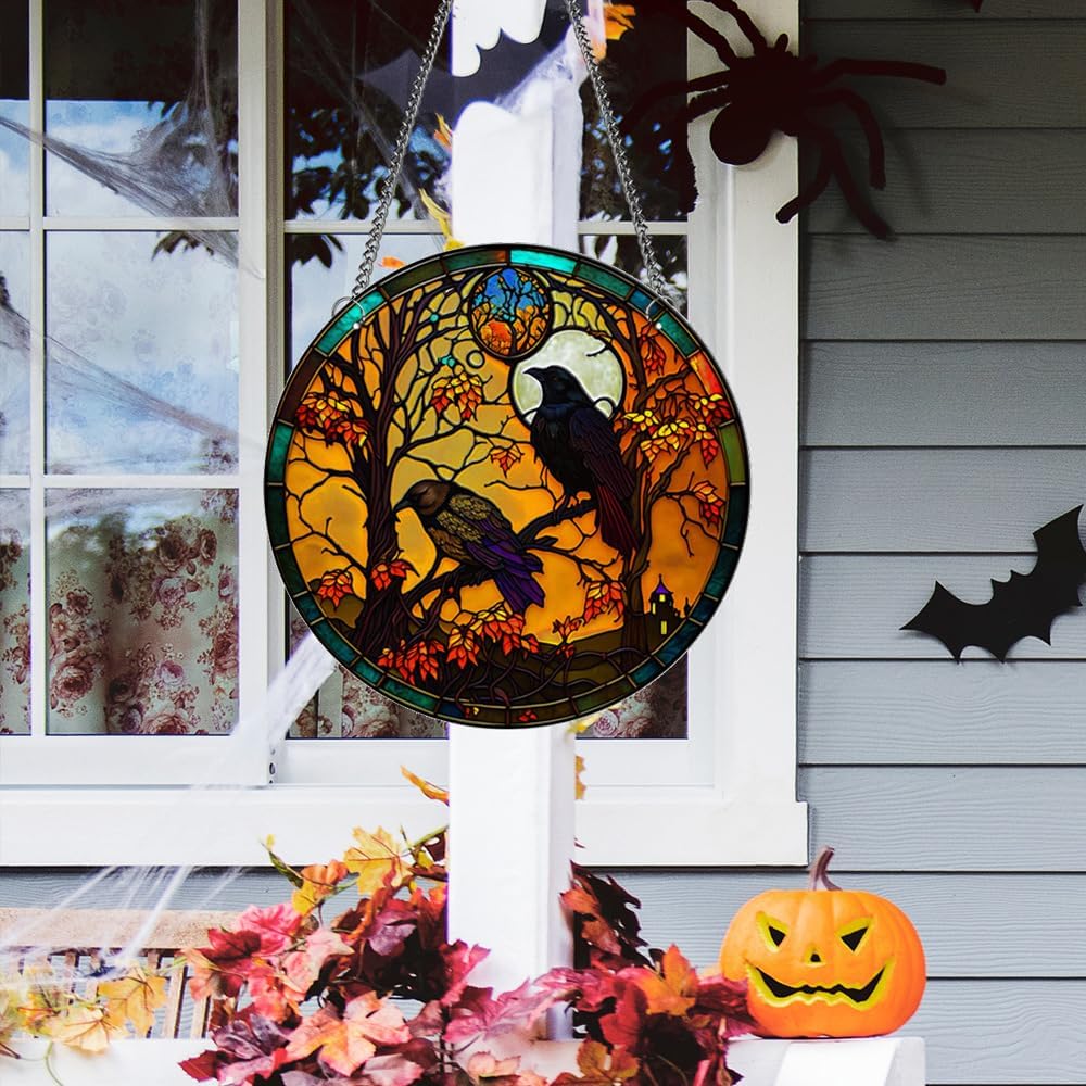 MATIHAY Crows Stained Acrylic Window Hanging Decor