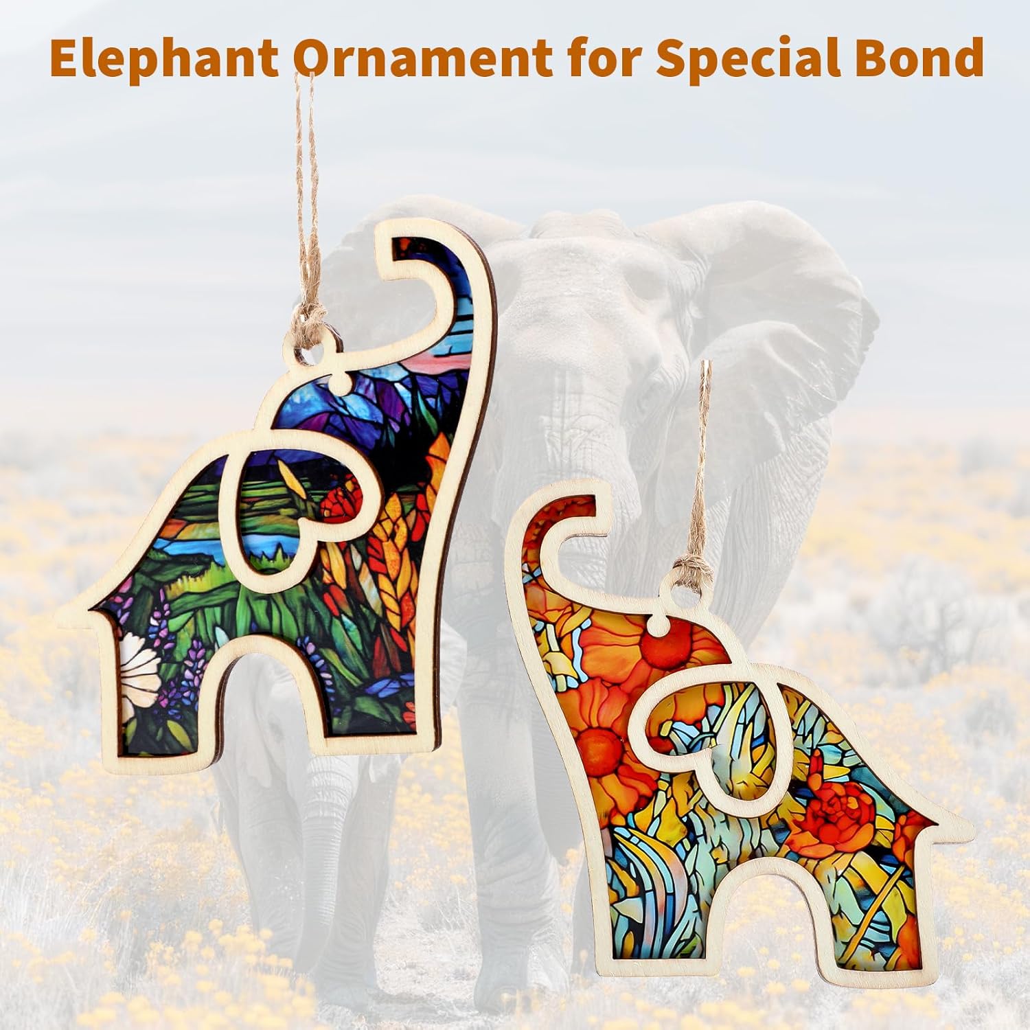 Wooden Elephant Ornament with Story Card Gift
