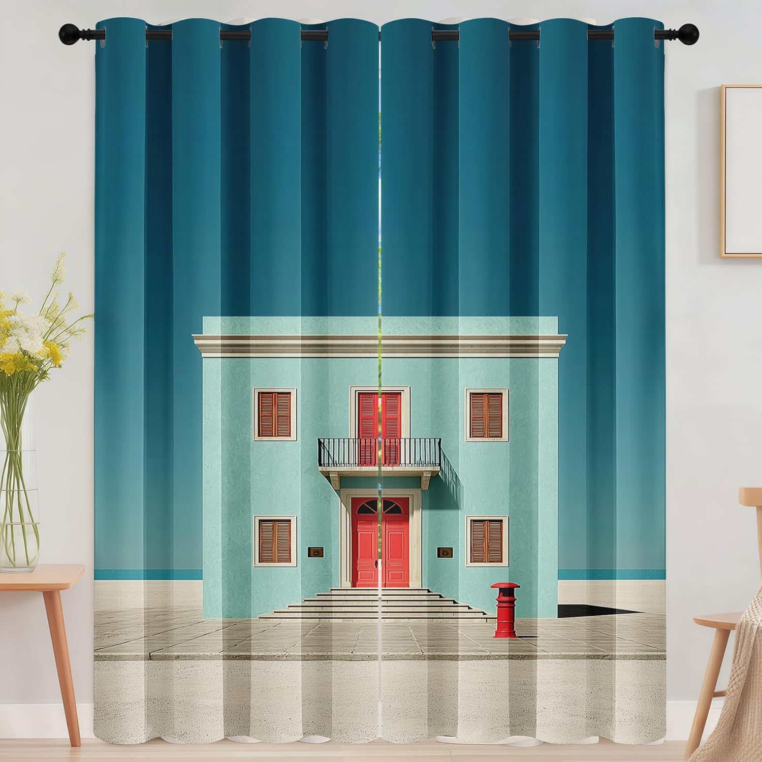 European Doorway Curtains 84 Inch Long with Grommet 2 Panel Set
