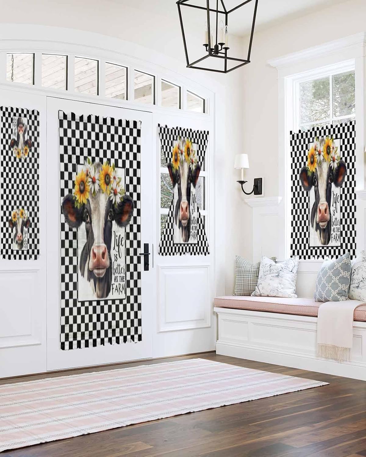 Farm Cow Sunflower Front Door Curtain Panel 54x72 Inches