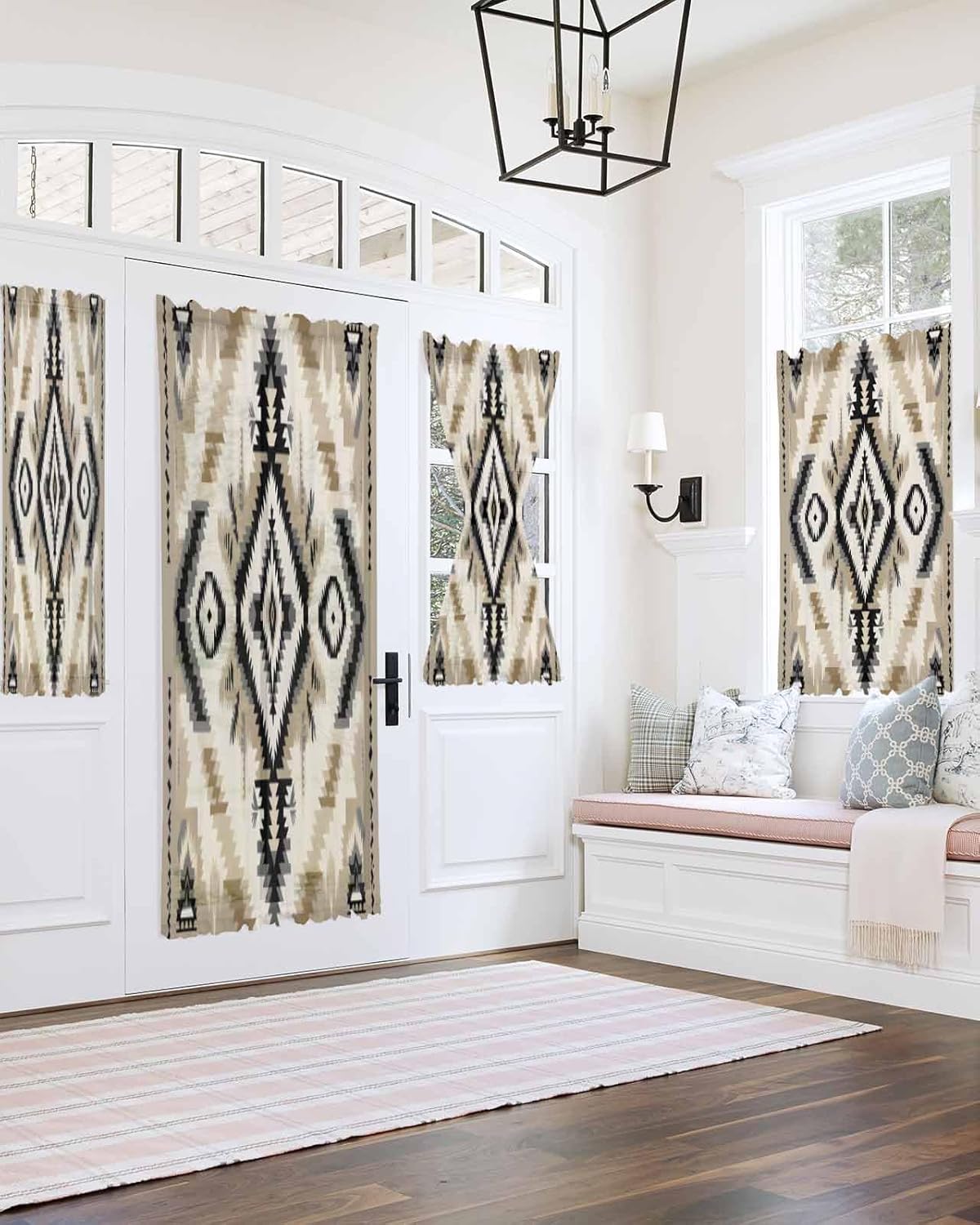 Light Brown Boho French Door Curtain with Rod Pocket and Tieback