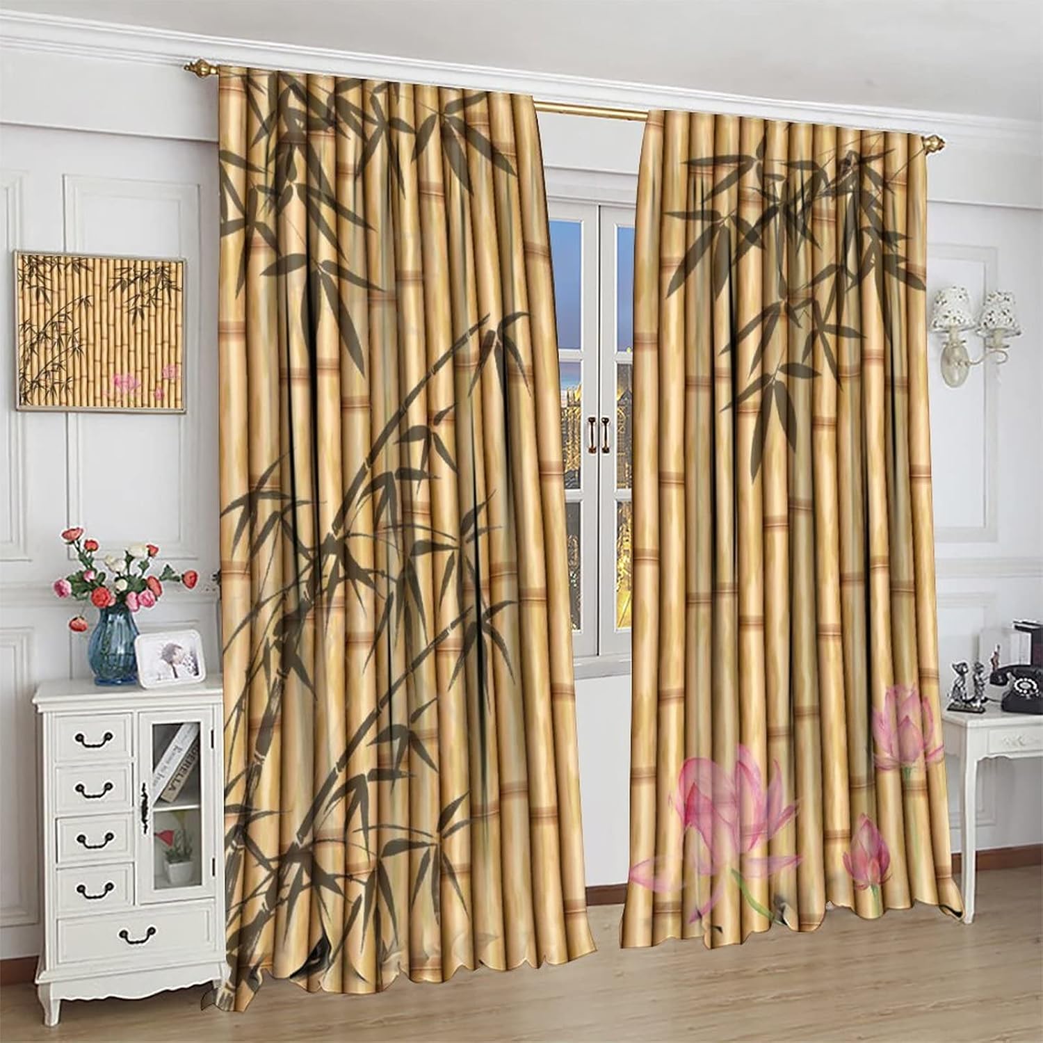 Bamboo Print Curtains for Bedroom and Living Room