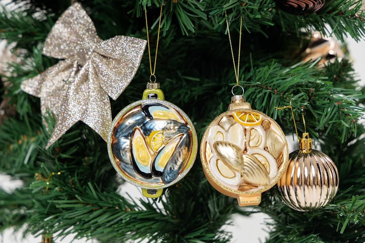 2pcs Glass Clam Oyster Seafood Pot Christmas Tree Ornaments