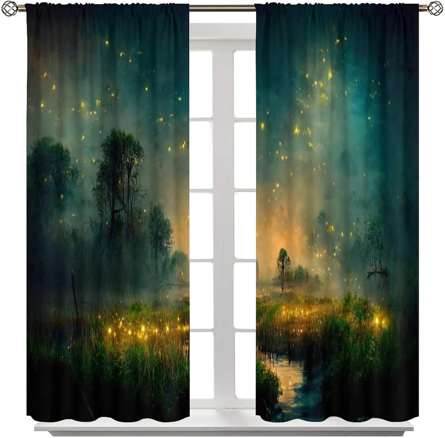 Firefly Blackout Curtain Panels Fantasy Landscape with Light for Kids Room