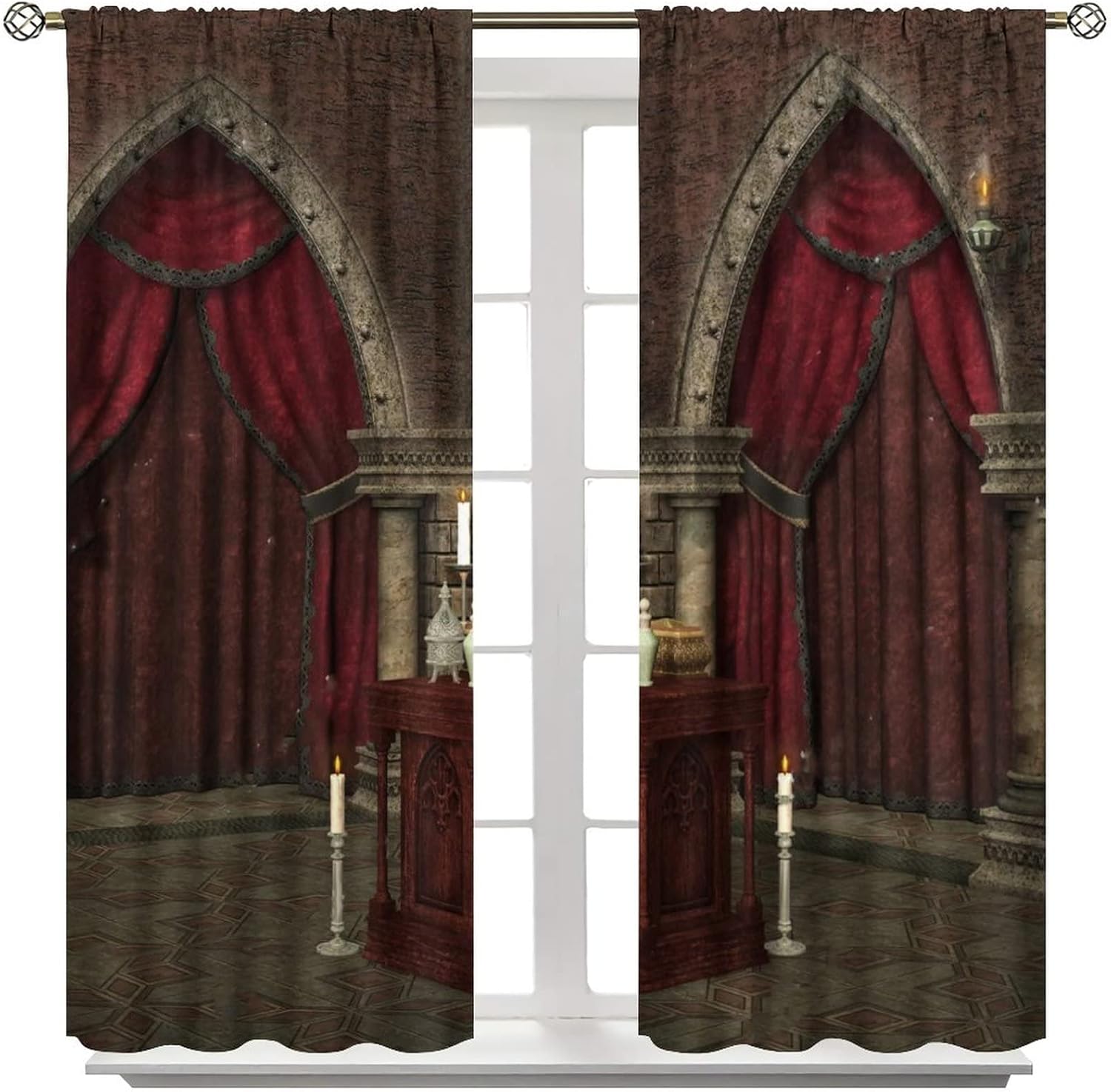 Gothic Curtains 2 Panel Set 42x45 Black Red