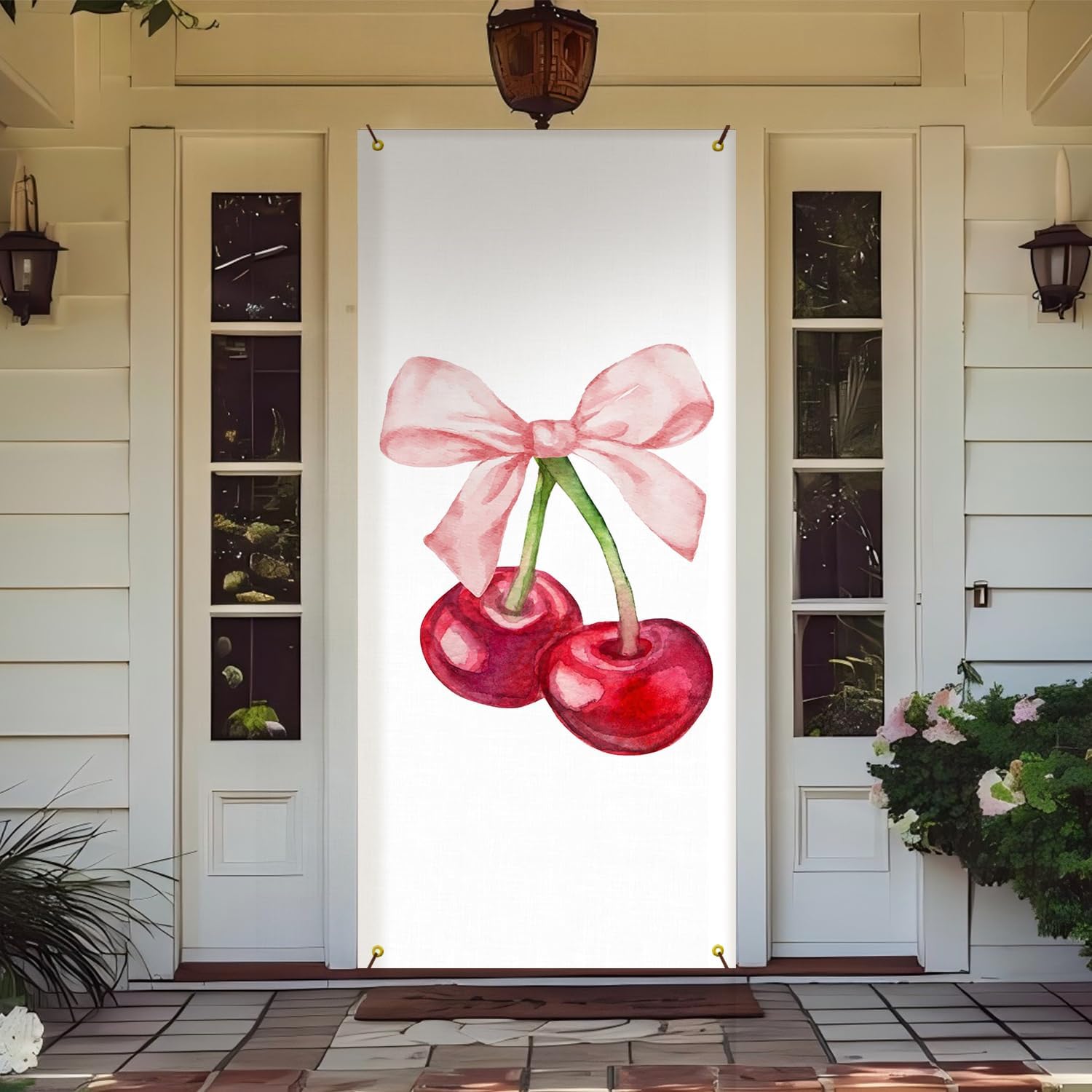 Coquette Pink Bow Cherry Door Cover Decorations 35x79 Inch