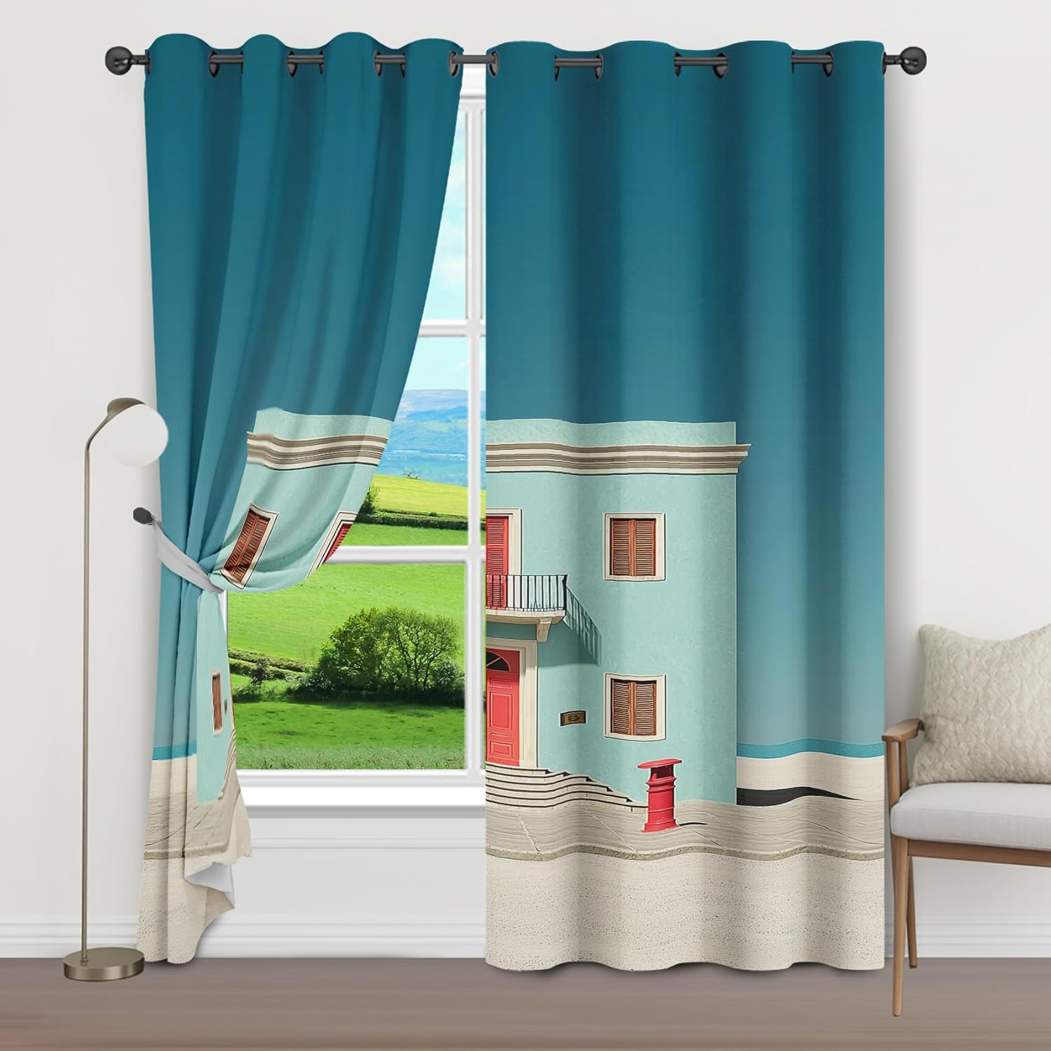 European Doorway Curtains 84 Inch Long with Grommet 2 Panel Set