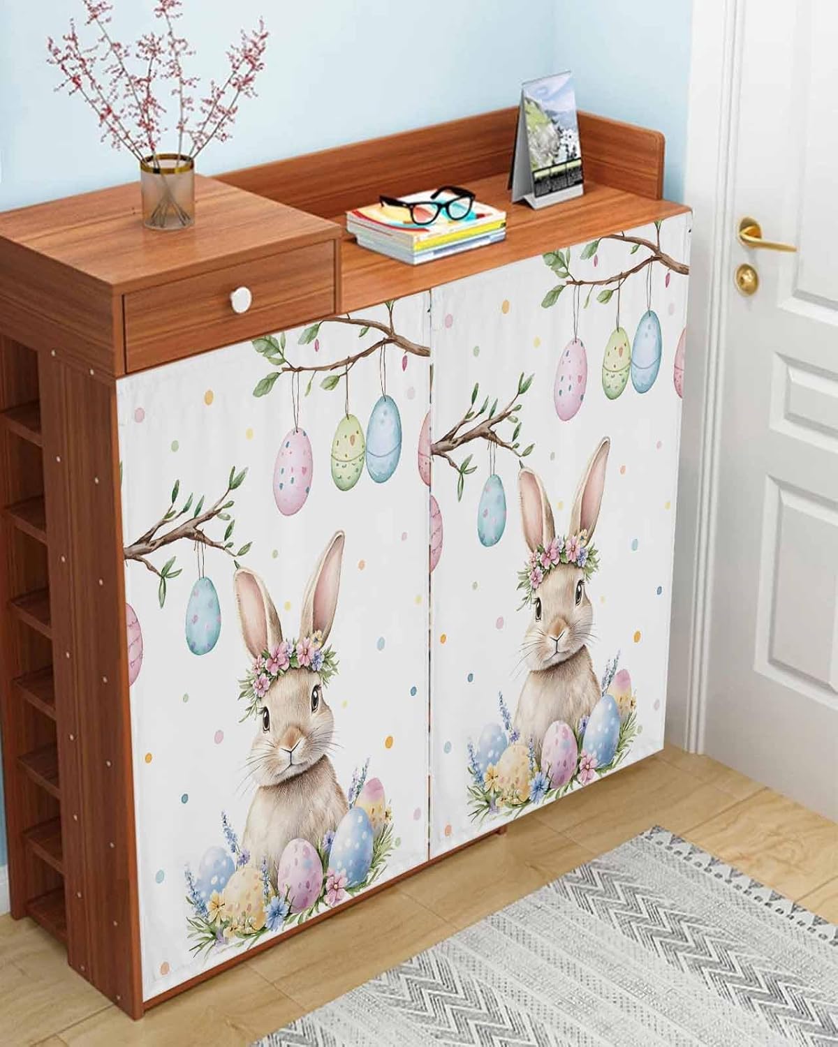 Yomandocix Spring Easter Bunny Self Adhesive Curtains 47x63 Inches