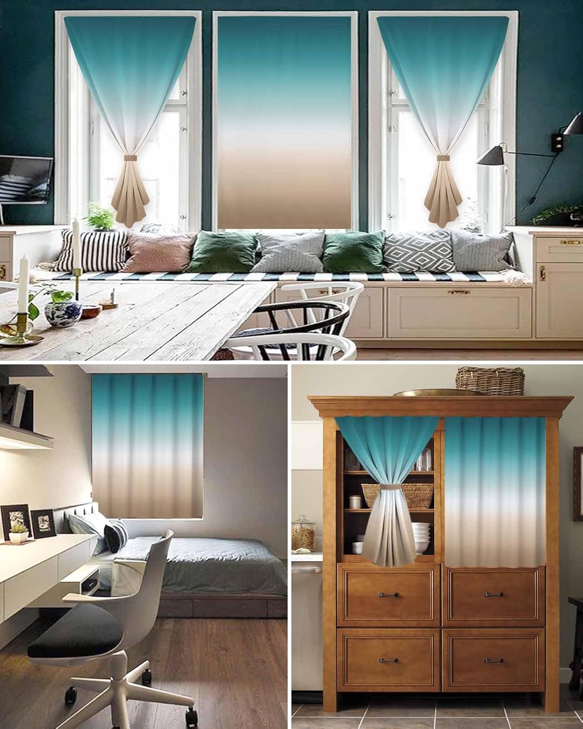 Gradient Self Adhesive Blackout Curtains for Windows 52x63 Inches