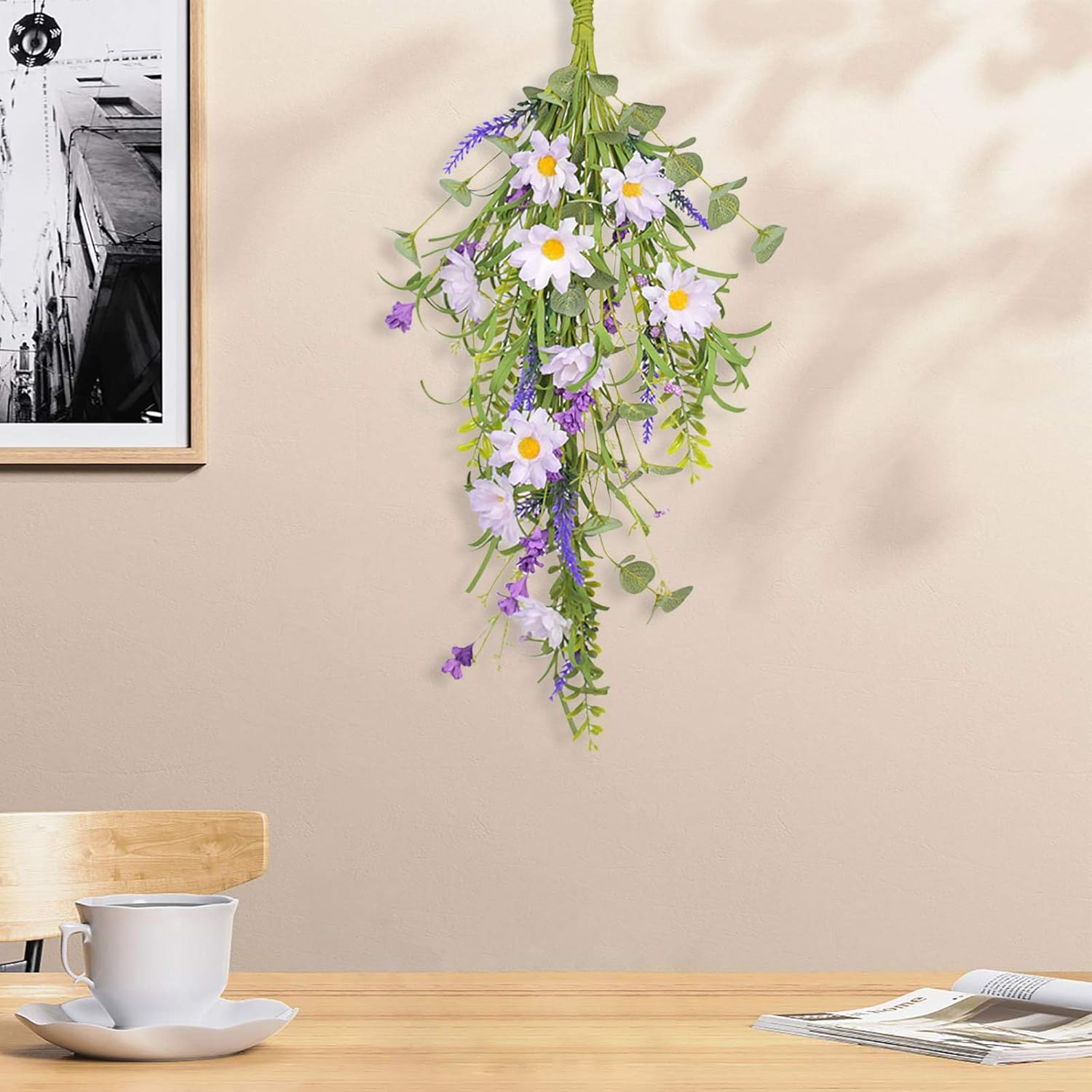 Artificial Daisy Teardrop Wreath for Front Door