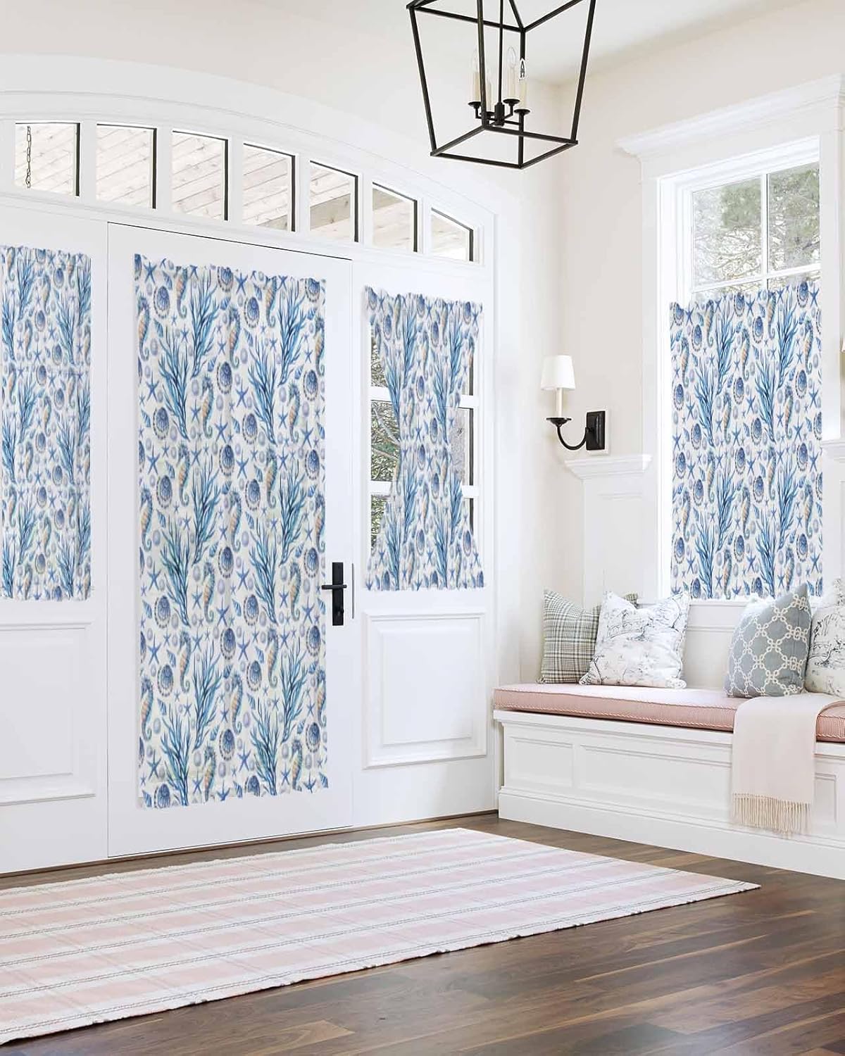 Blue Ocean French Door Curtain with Starfish and Seashell Design