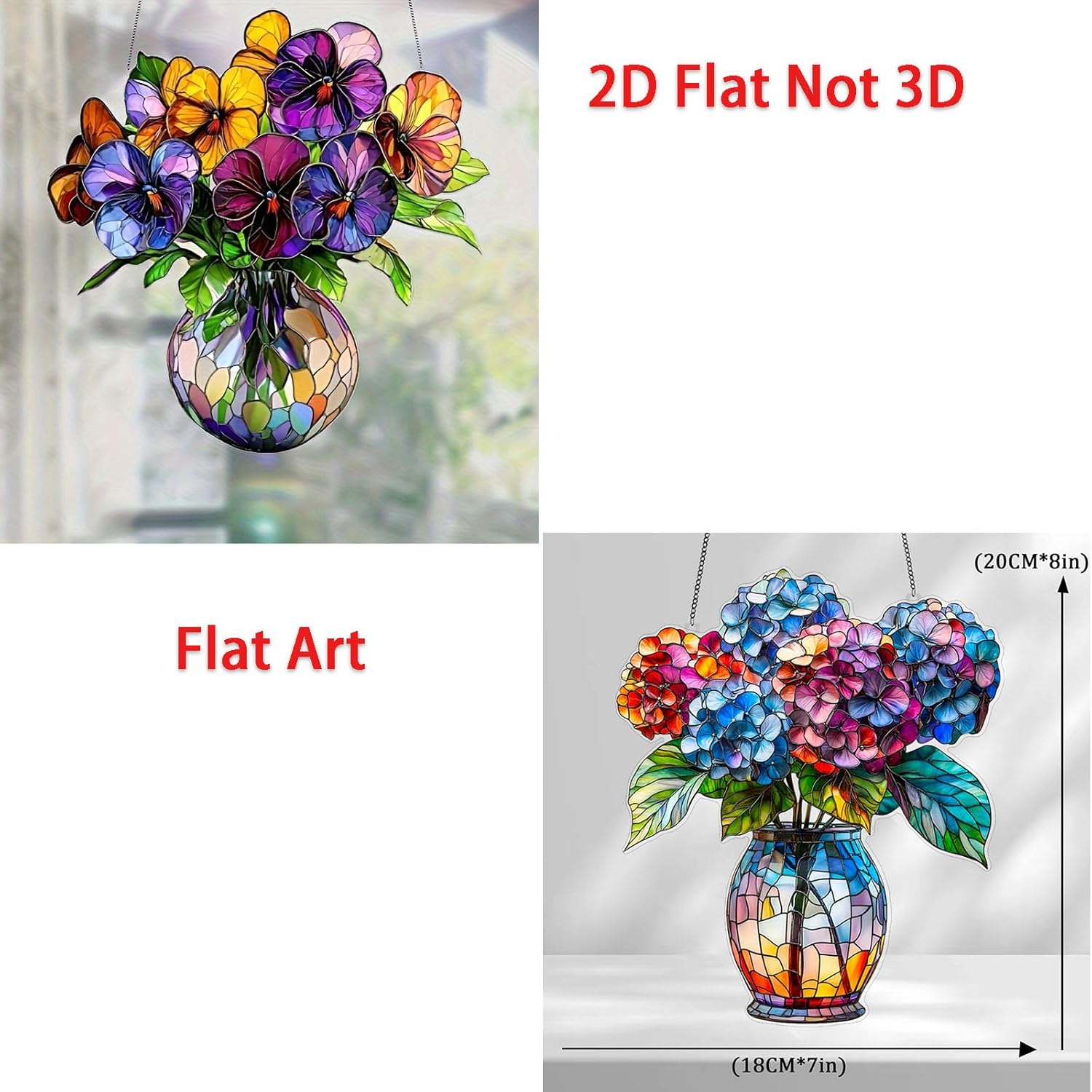 2PCS Flower Flat Acrylic Window Hanging Decor