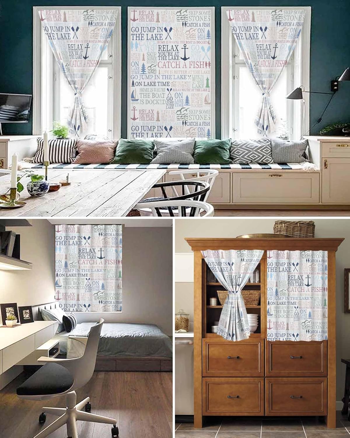 Coastal Nautical Self Adhesive Blackout Curtains 59x84 Inches