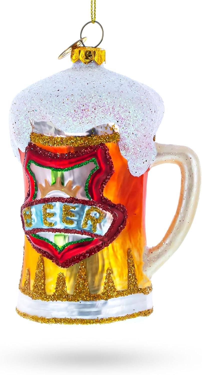 Frothy Beer Stein Blown Glass Christmas Ornament 1