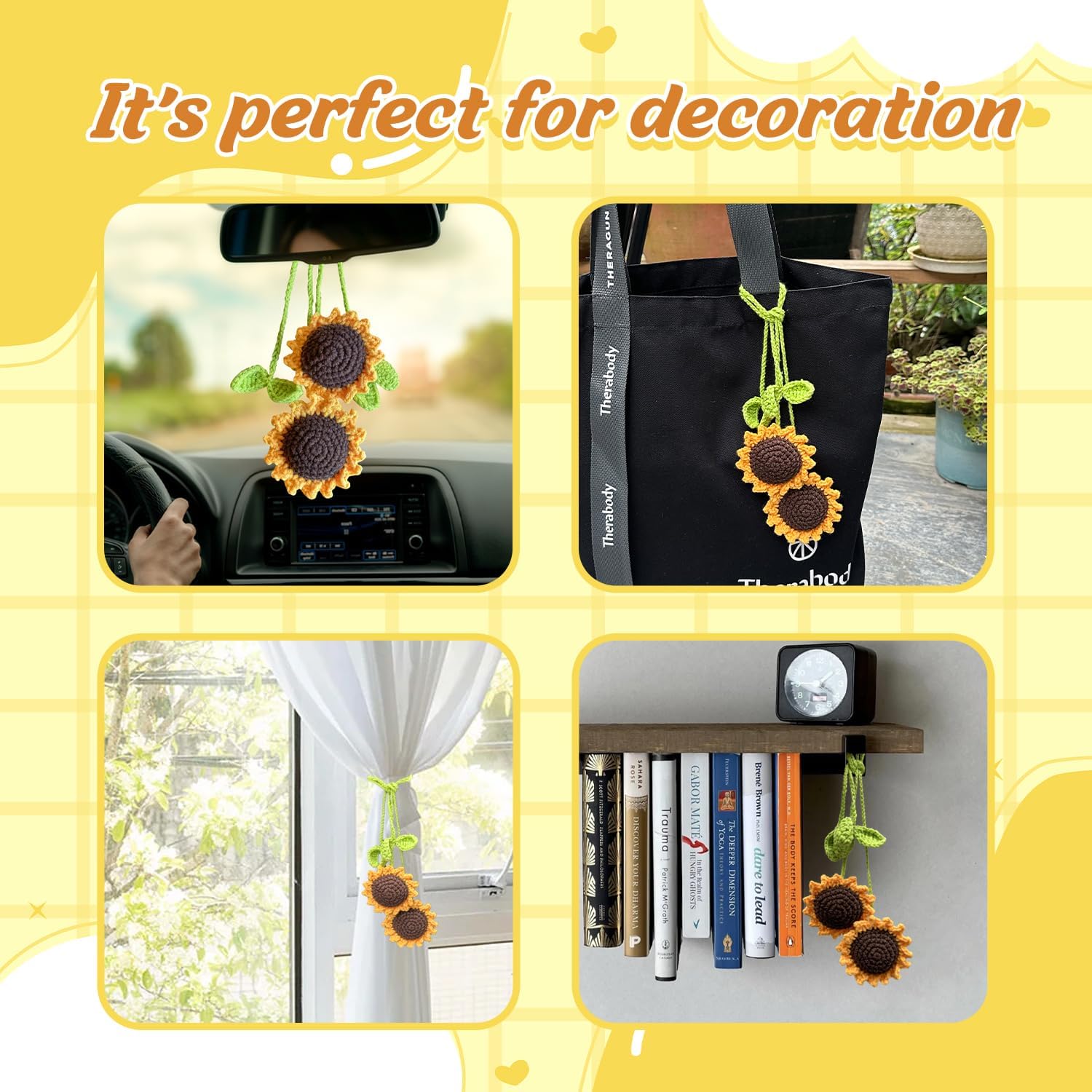 Handmade Crochet Daisy Car Hanging Decor Set