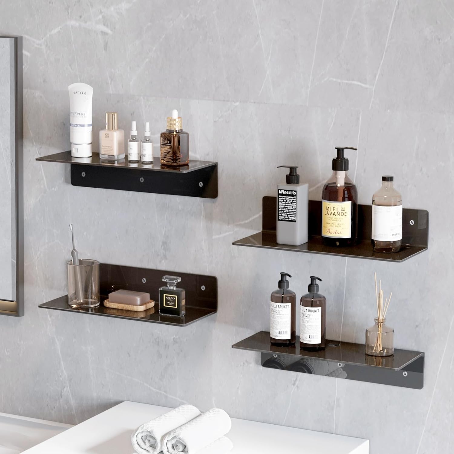 12 Inch Black Acrylic Floating Shelves 4 Pack