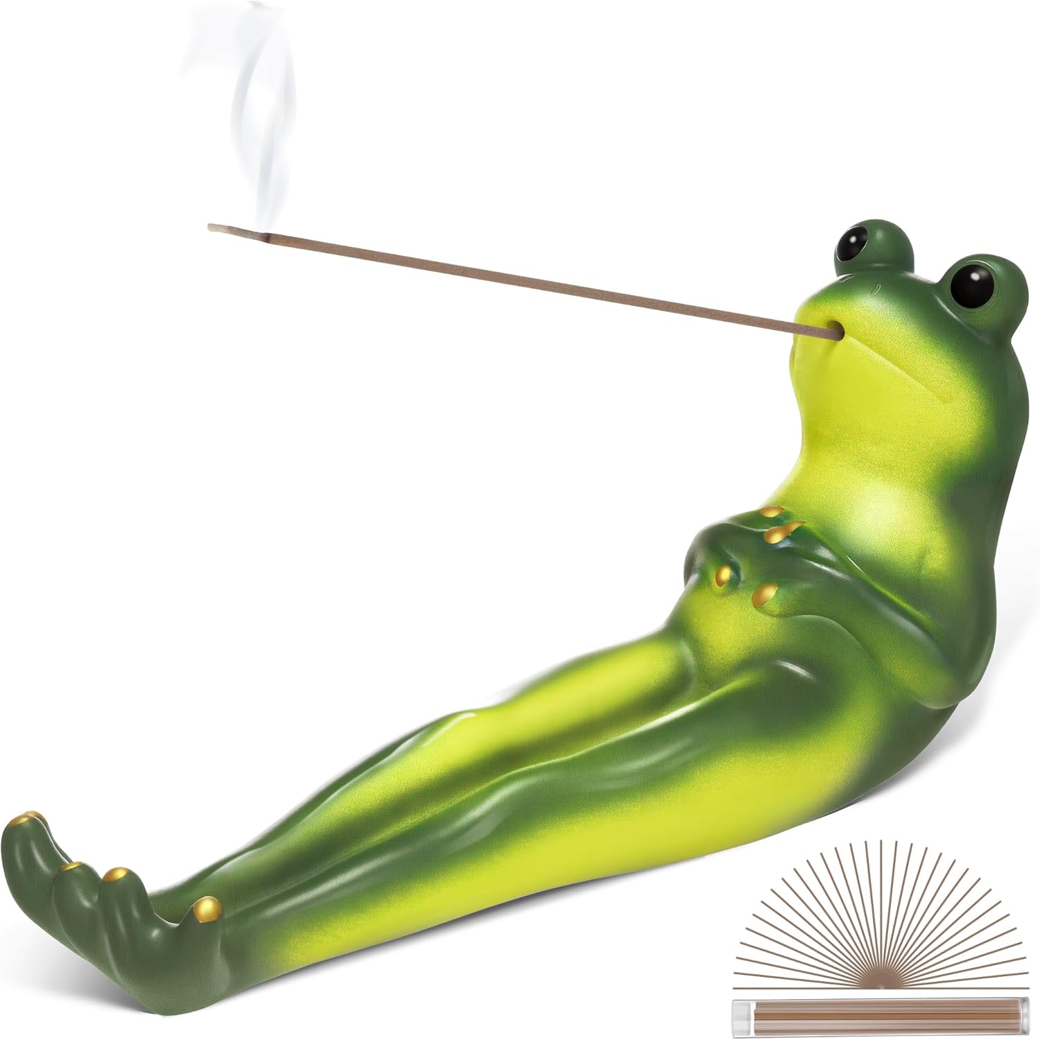 Green Frog Incense Stick Holder with 30 Sticks