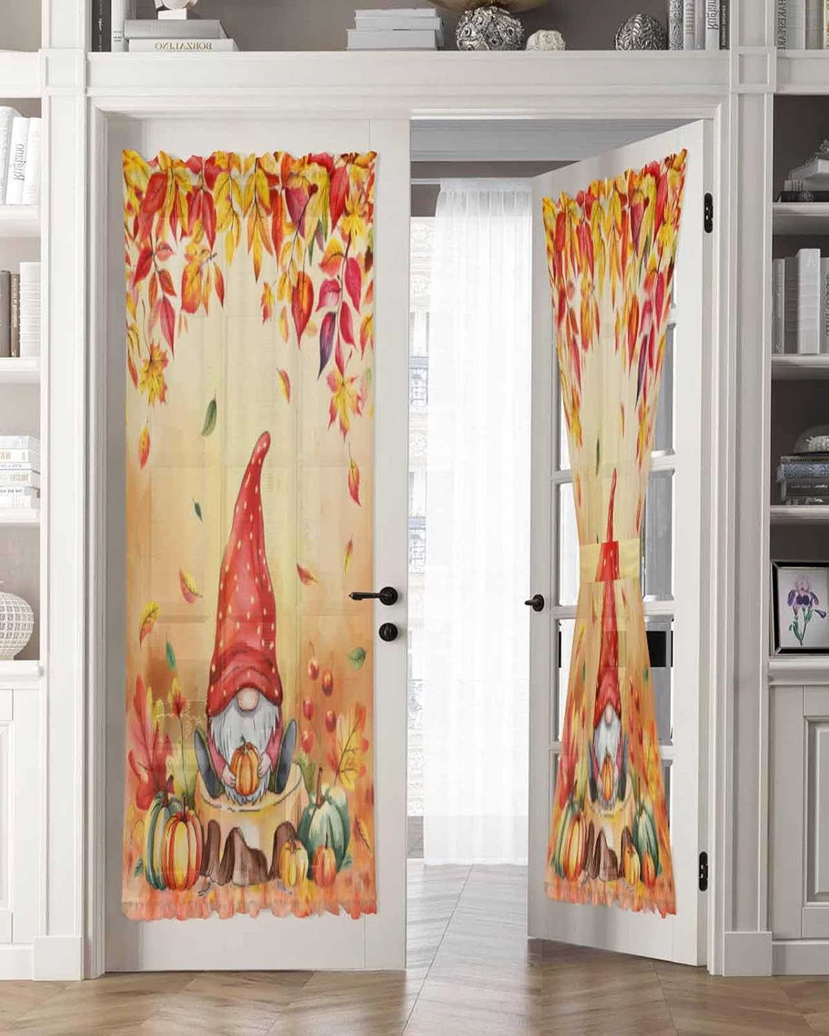 Red Gnomes Fall French Door Curtain