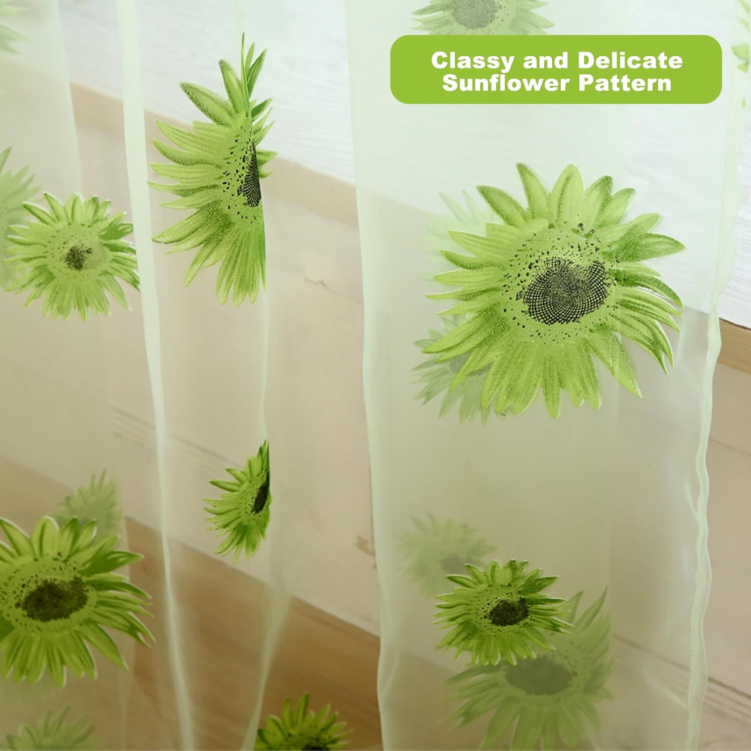 Ufurty Sunflower Floral Sheer Curtain Panels 2PCS
