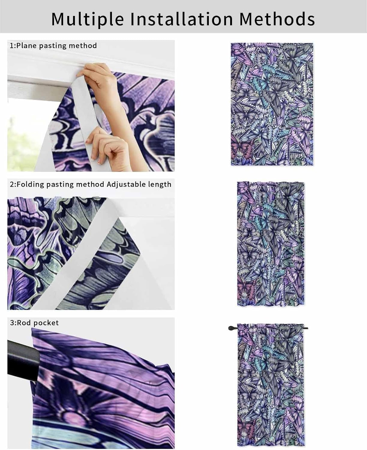 Purple Blue Teal Butterfly Self Adhesive Curtains for Windows