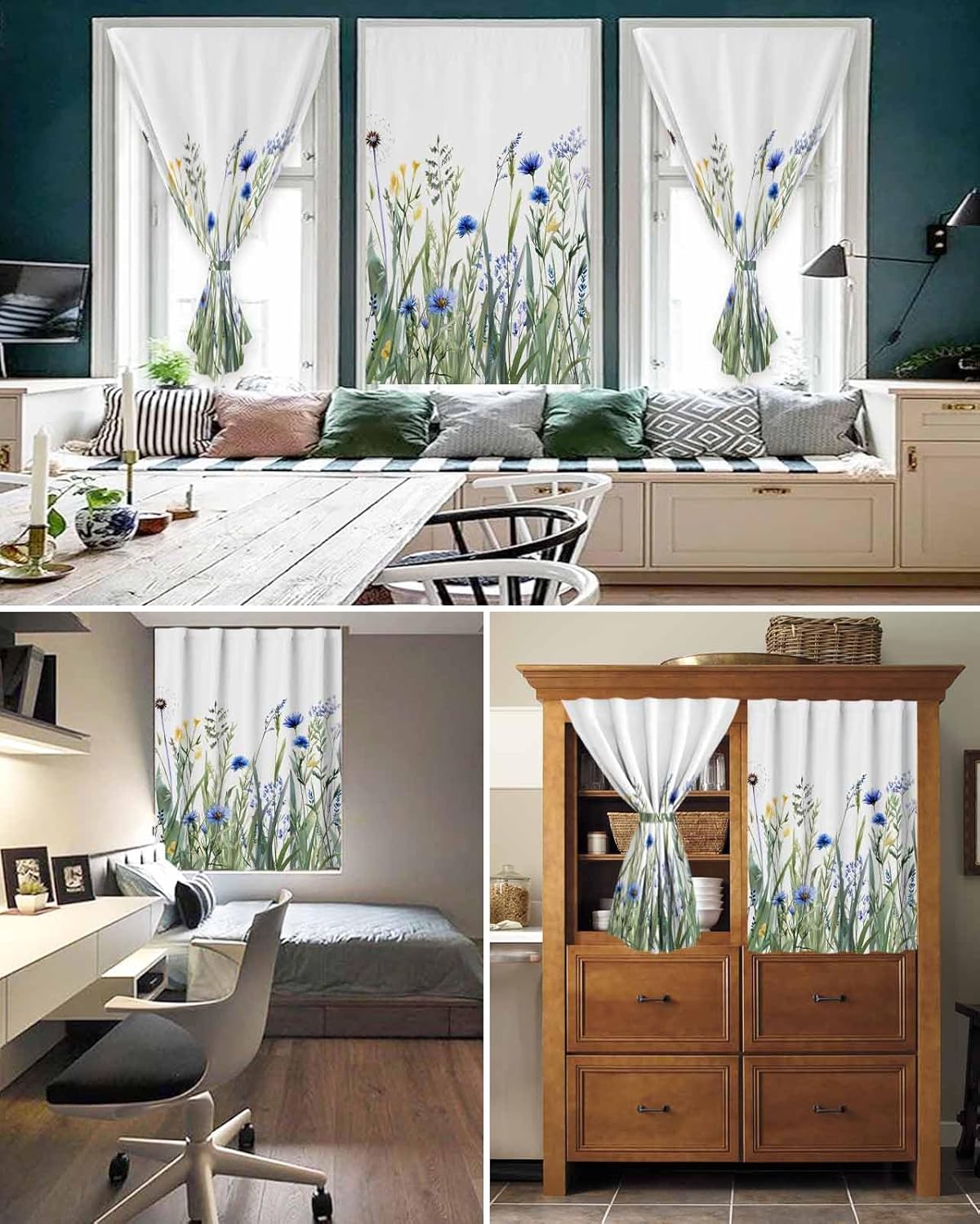 Yomandocix Botanical Flower Self Adhesive Curtains 35x54 Inches