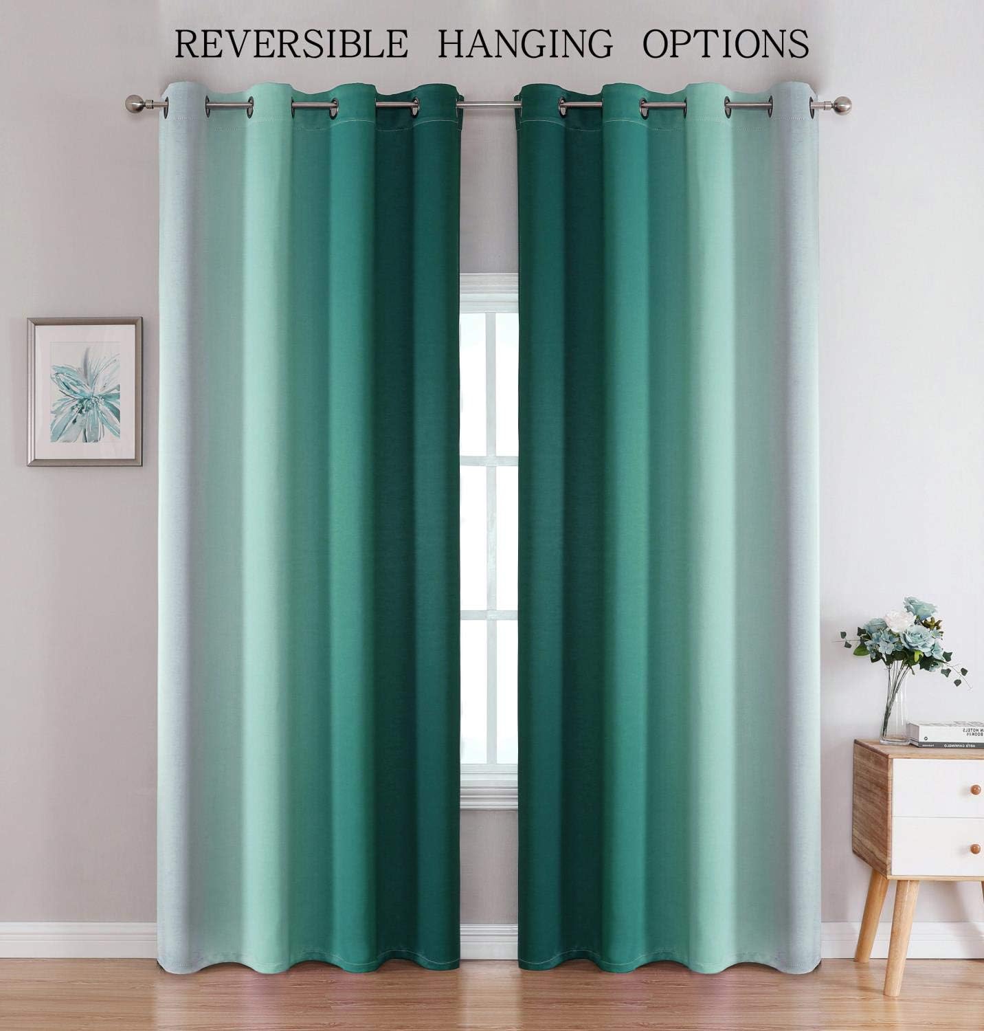 G2000 Ombre Teal Grey Window Curtains 95 Inches Long 2 Panels Set